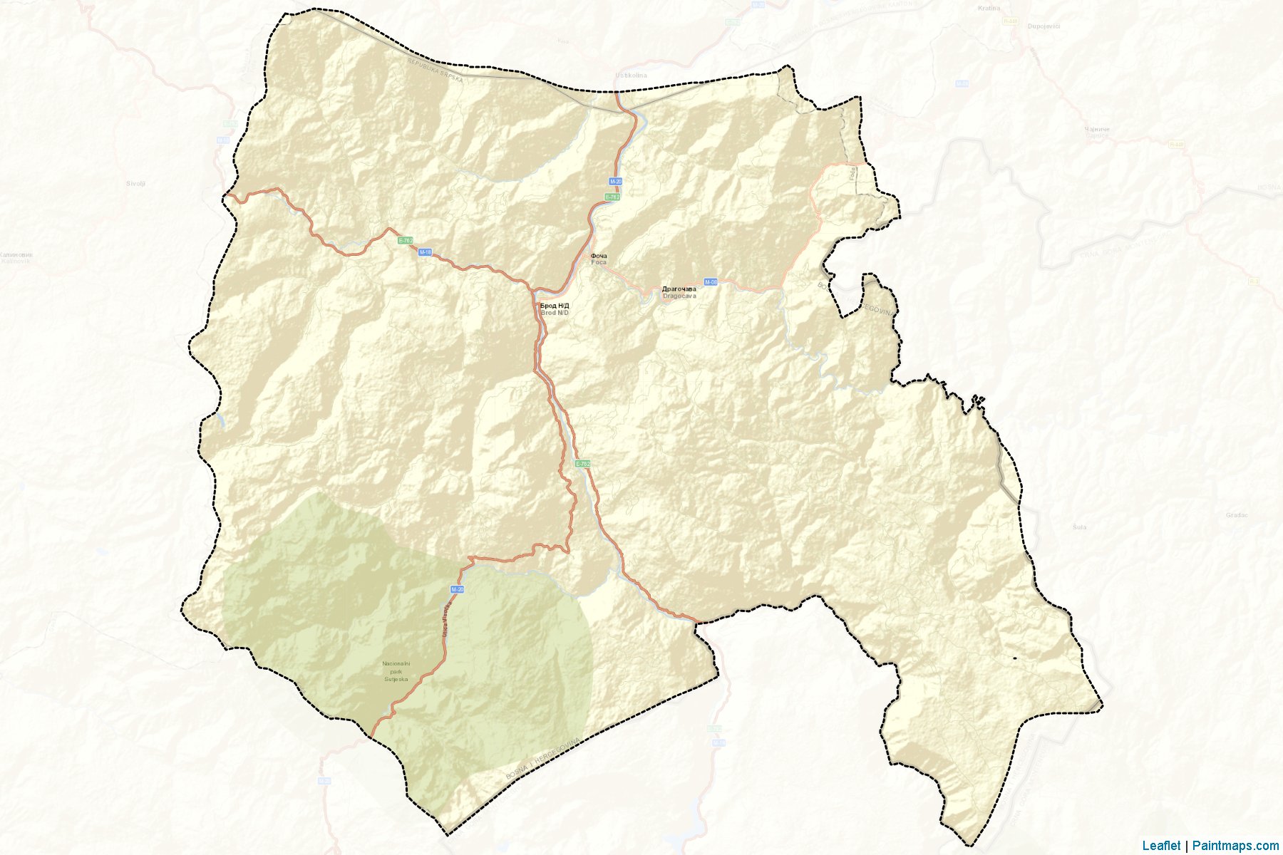 Muestras de recorte de mapas Foca / Srbinje (Republic of Srpska)-2