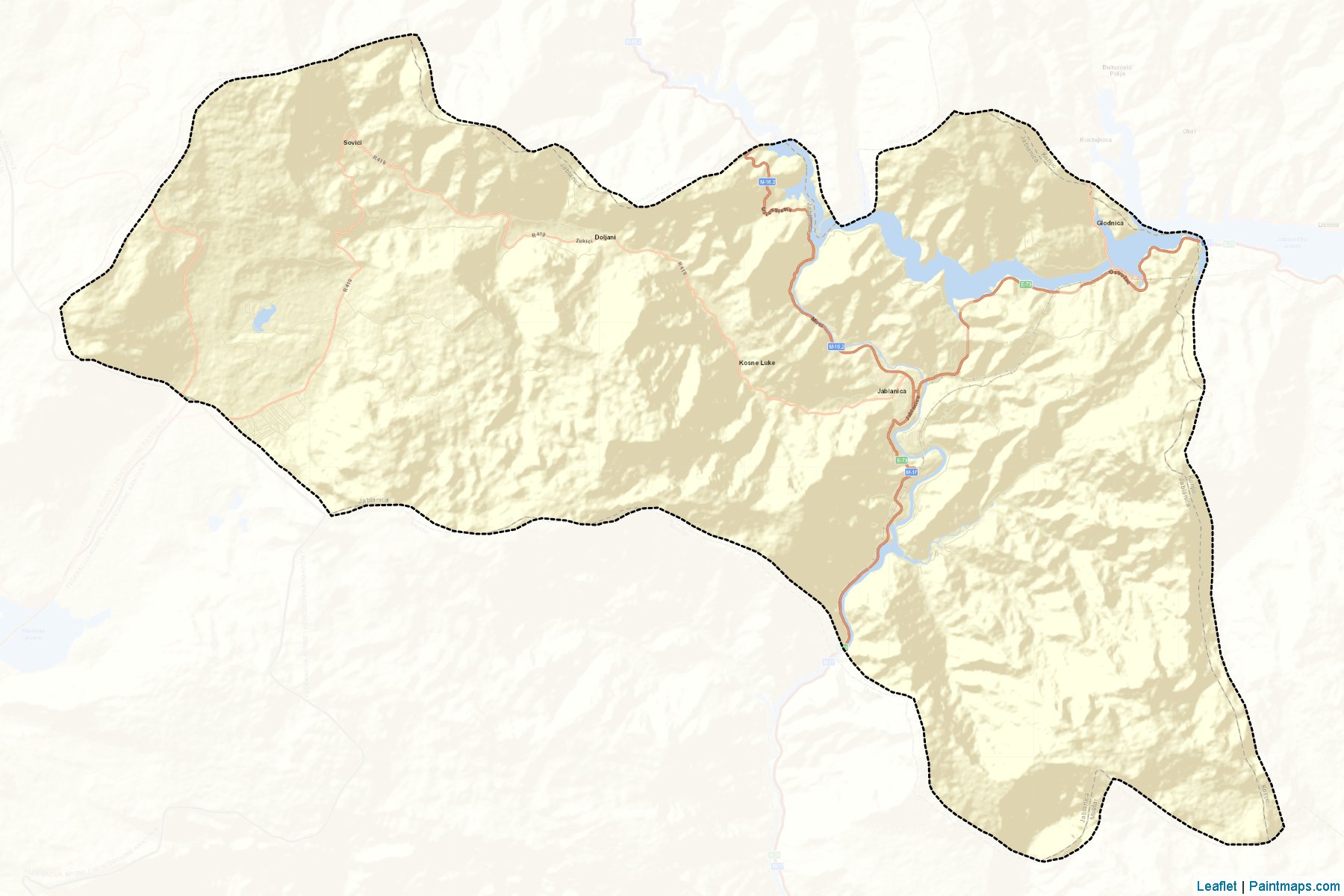 Muestras de recorte de mapas Jablanica (Herzegovina-Neretva)-2