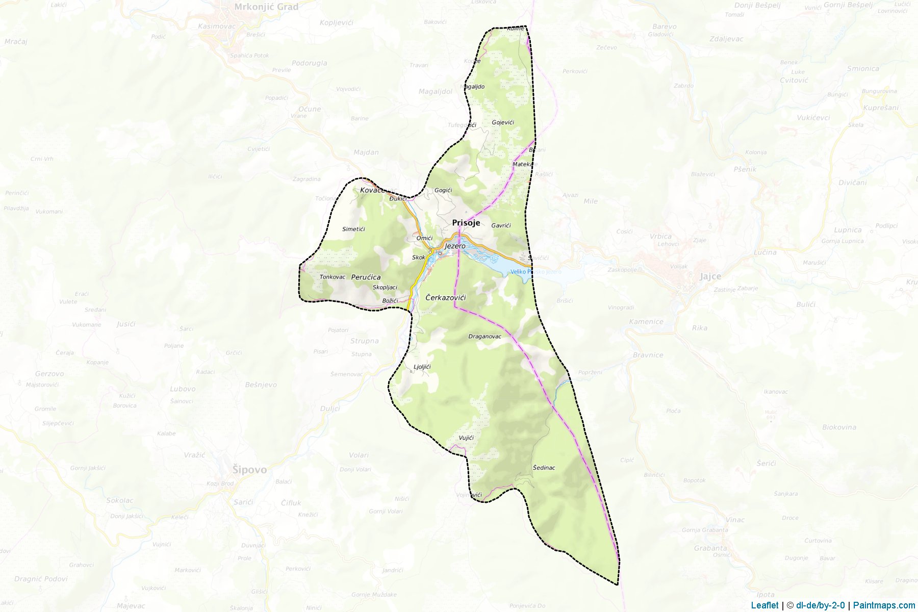 Muestras de recorte de mapas Jajce / Jezero (Republic of Srpska)-1