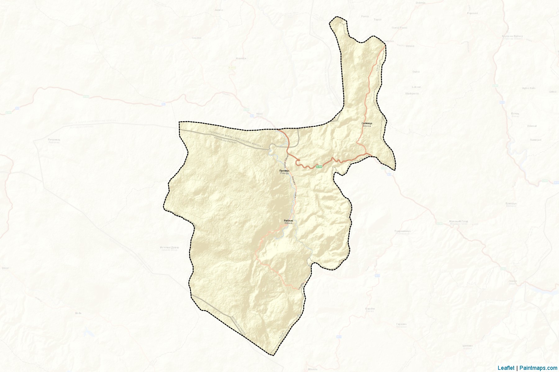 Muestras de recorte de mapas Kljuc / Ribnik (Republic of Srpska)-2