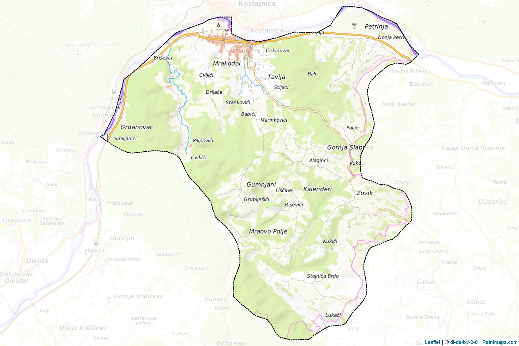 Muestras de recorte de mapas Kostajnica (Republic of Srpska)-1