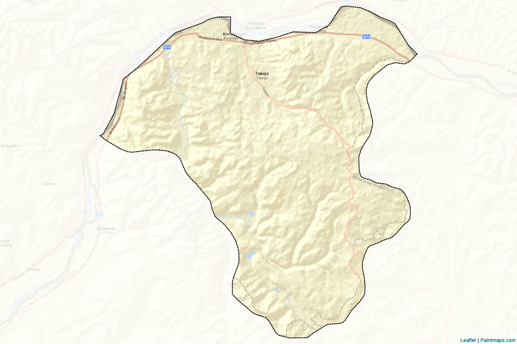 Muestras de recorte de mapas Kostajnica (Republic of Srpska)-2