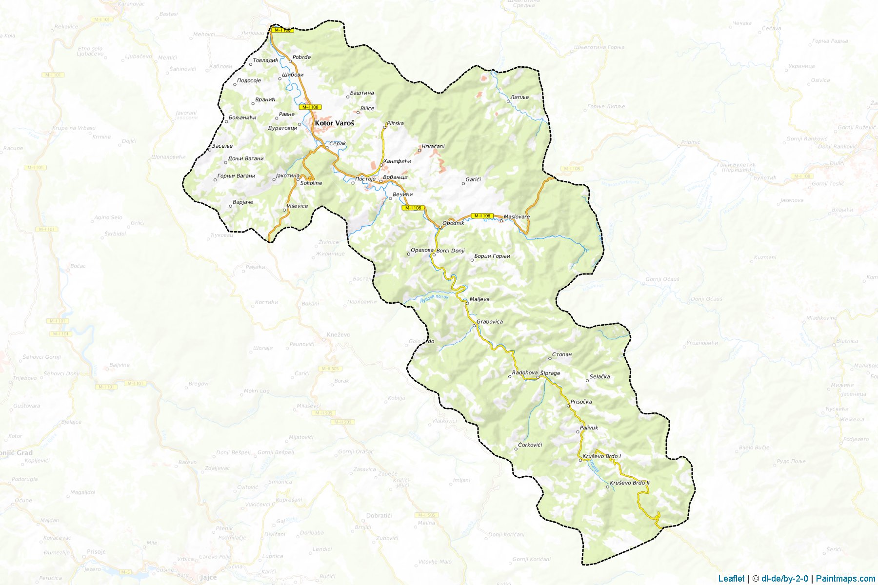 Muestras de recorte de mapas Kotor Varos (Republic of Srpska)-1