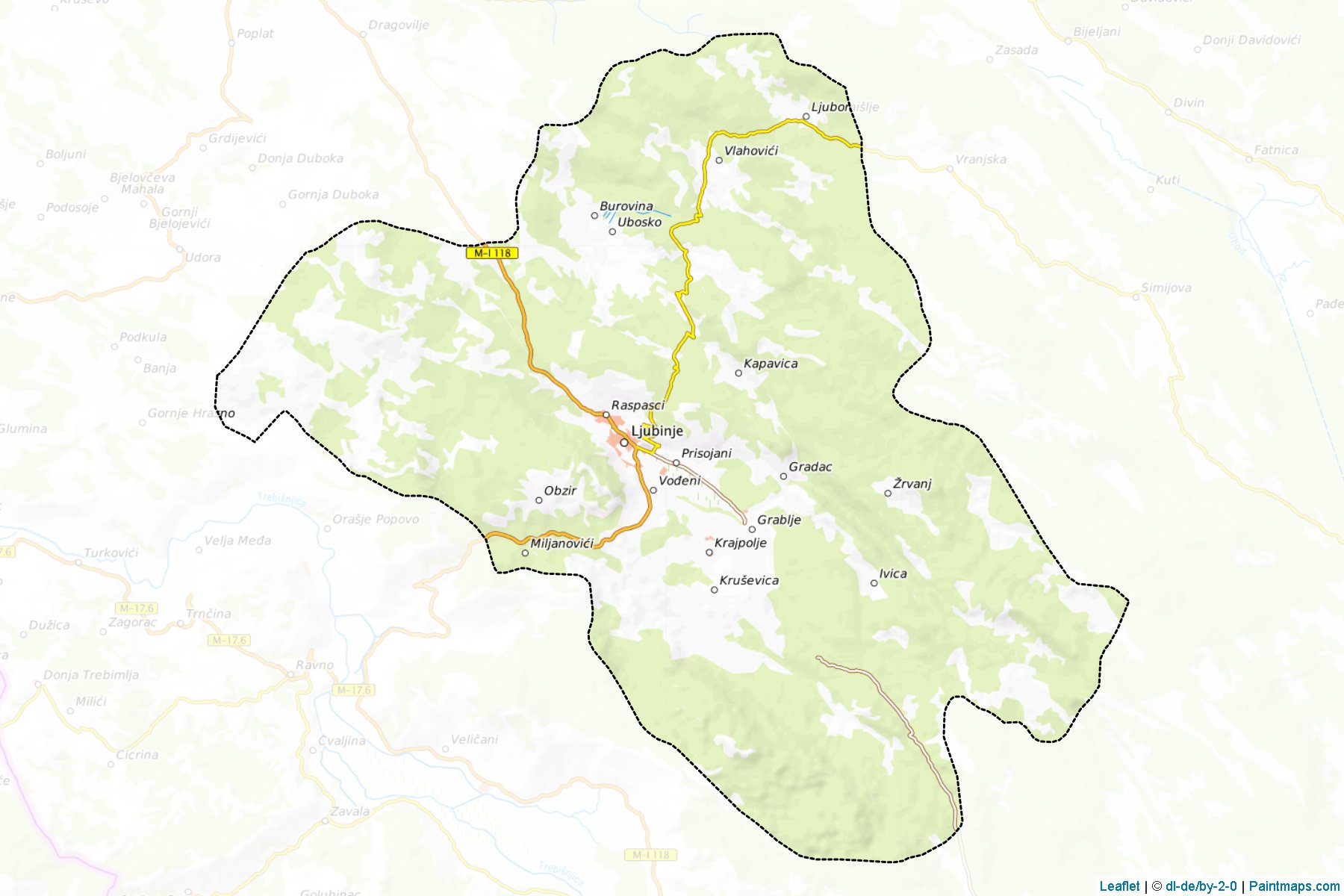 Muestras de recorte de mapas Ljubinje (Republic of Srpska)-1