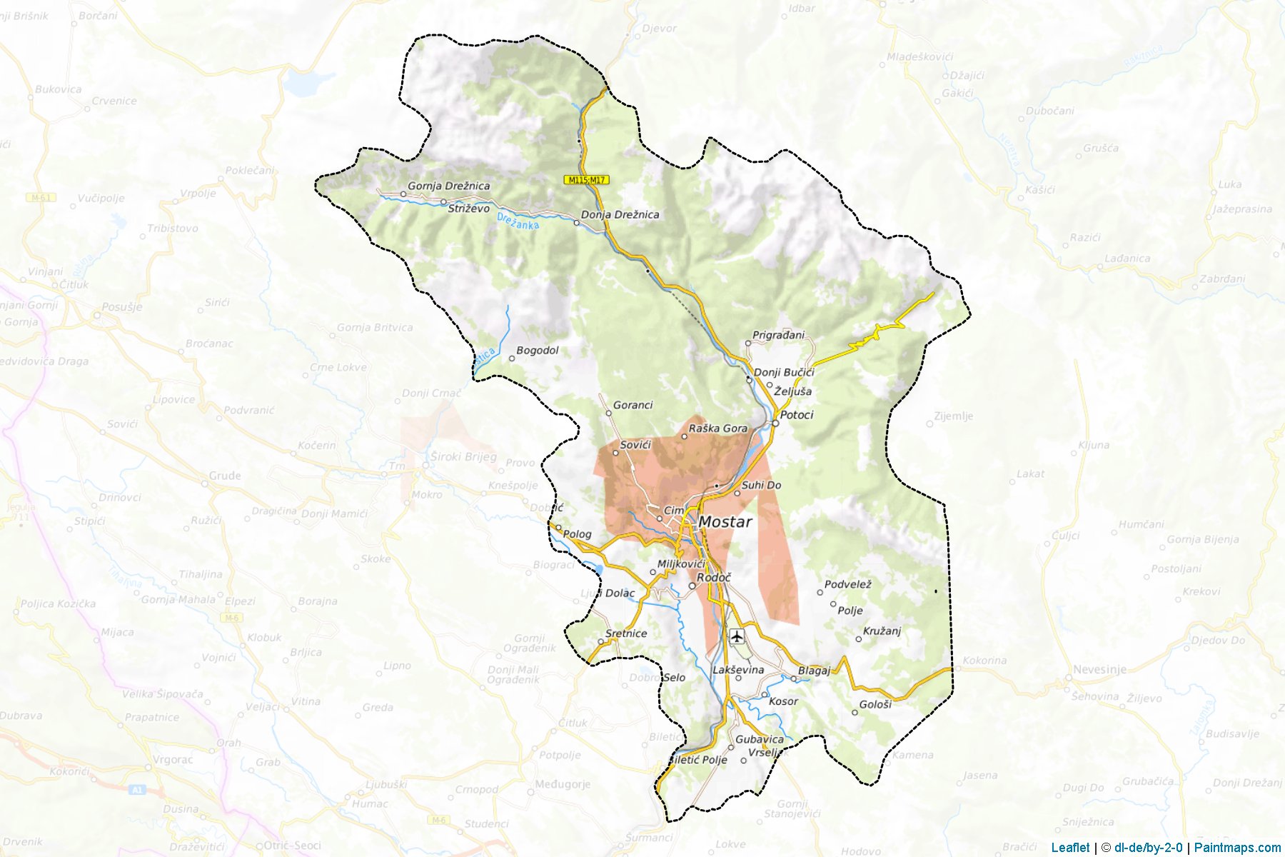 Muestras de recorte de mapas Mostar (Herzegovina-Neretva)-1