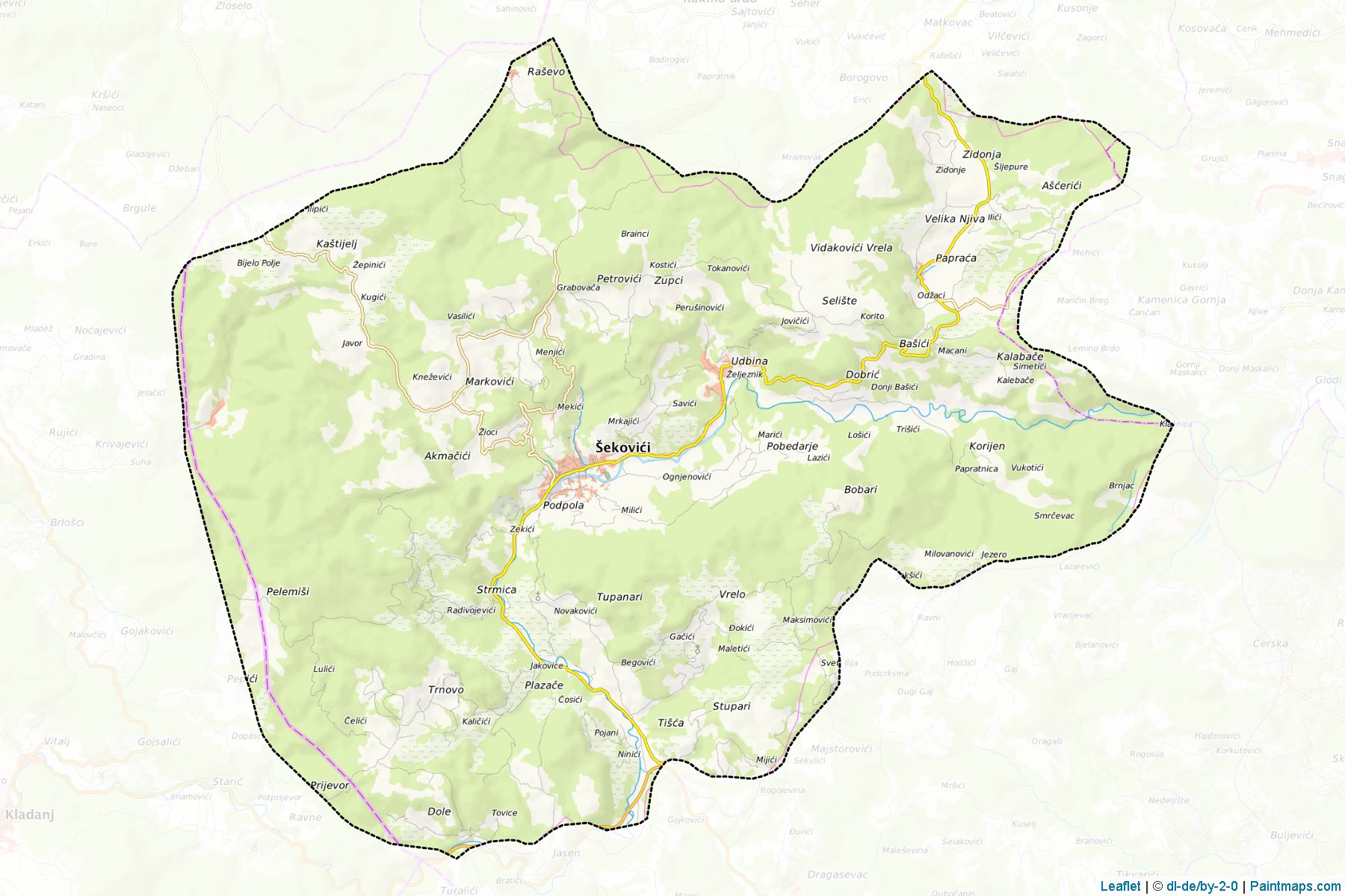 Muestras de recorte de mapas Sekovici (Republic of Srpska)-1