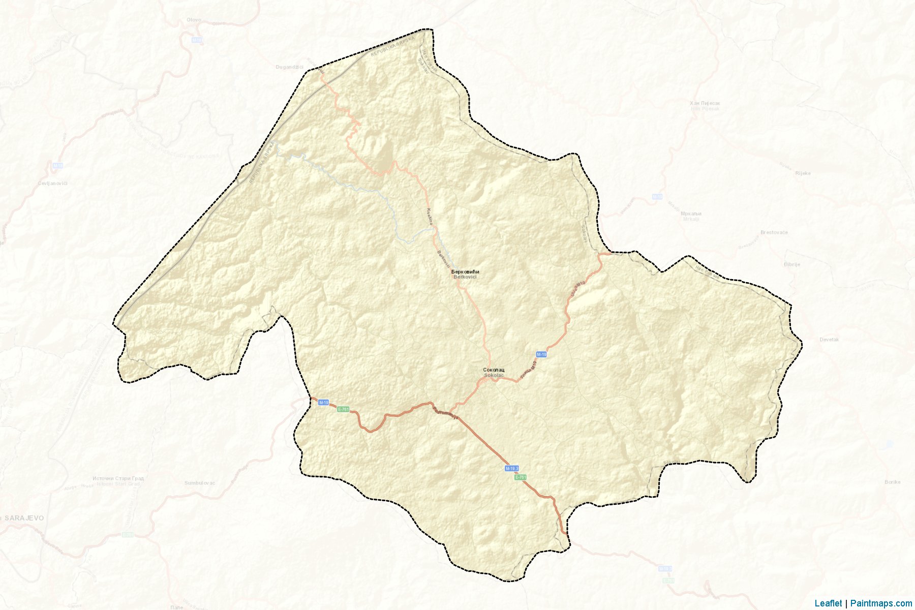 Muestras de recorte de mapas Sokolac (Republic of Srpska)-2