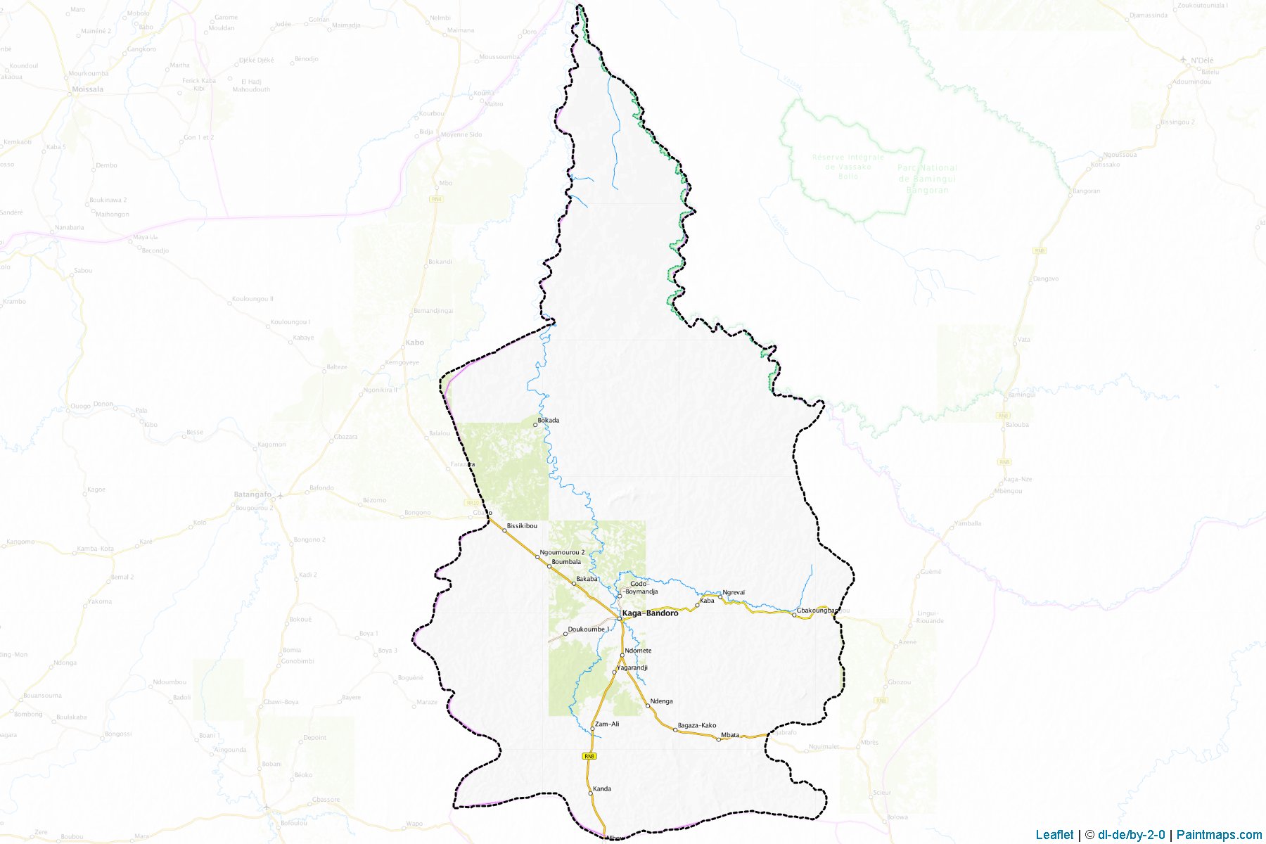 Sample maps of Kaga-Bandoro generated with map cropping (masking) tool.