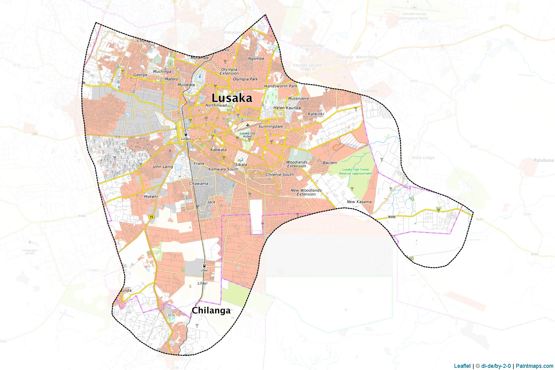 Muestras de recorte de mapas Lusaka (Lusaka)-1