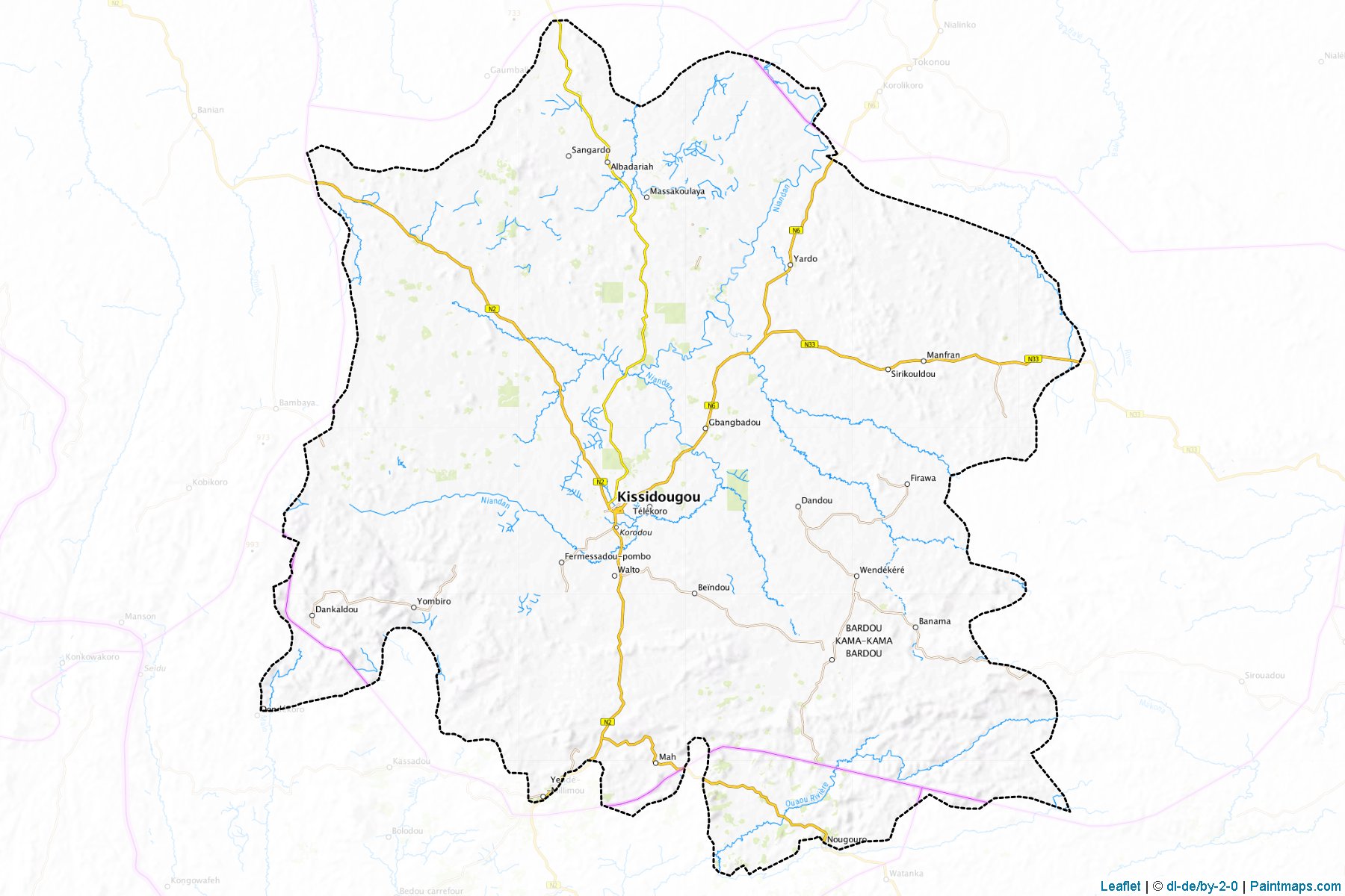 Muestras de recorte de mapas Kissidougo (Kissidougou)-1