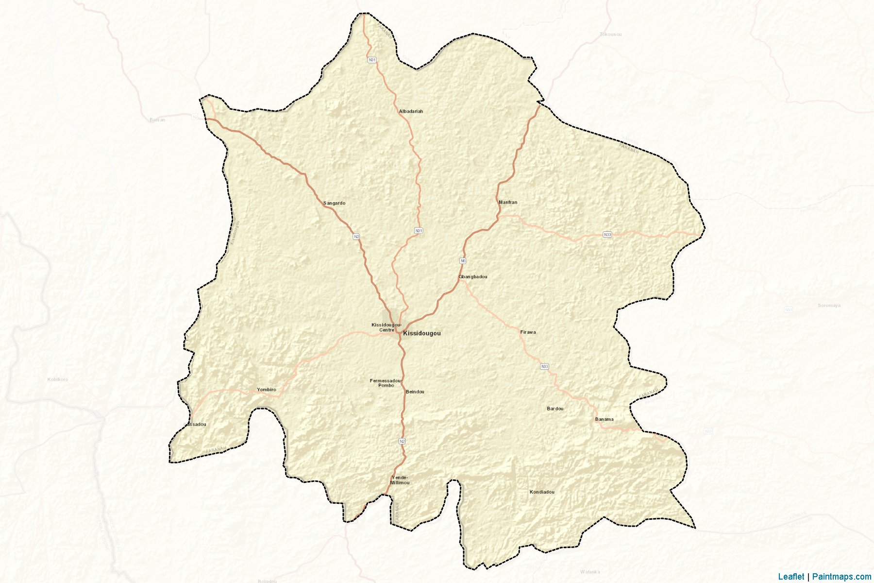 Muestras de recorte de mapas Kissidougo (Kissidougou)-2