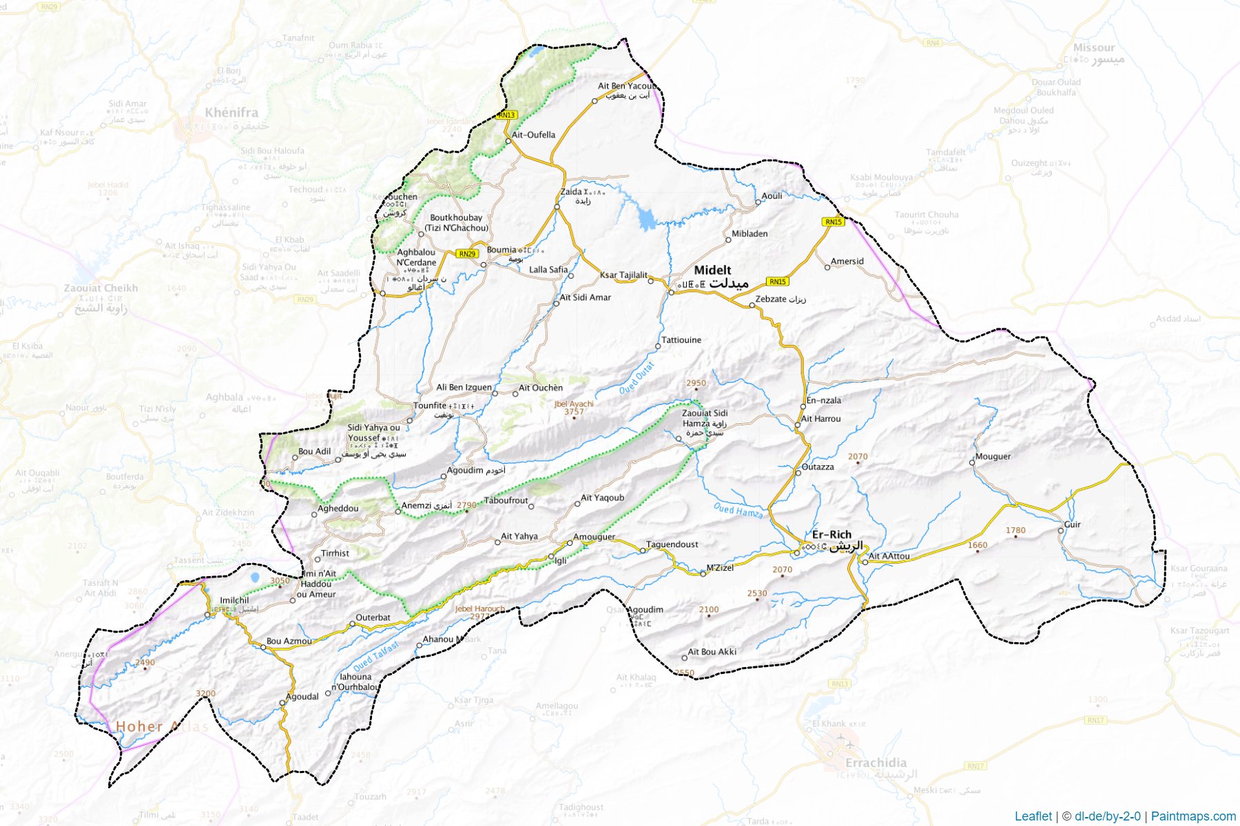 Muestras de recorte de mapas Midelt (Drâa-Tafilalet)-1