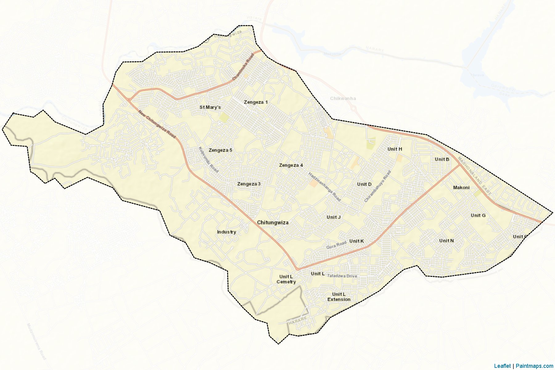 Muestras de recorte de mapas Chitungwiza (Harare)-2