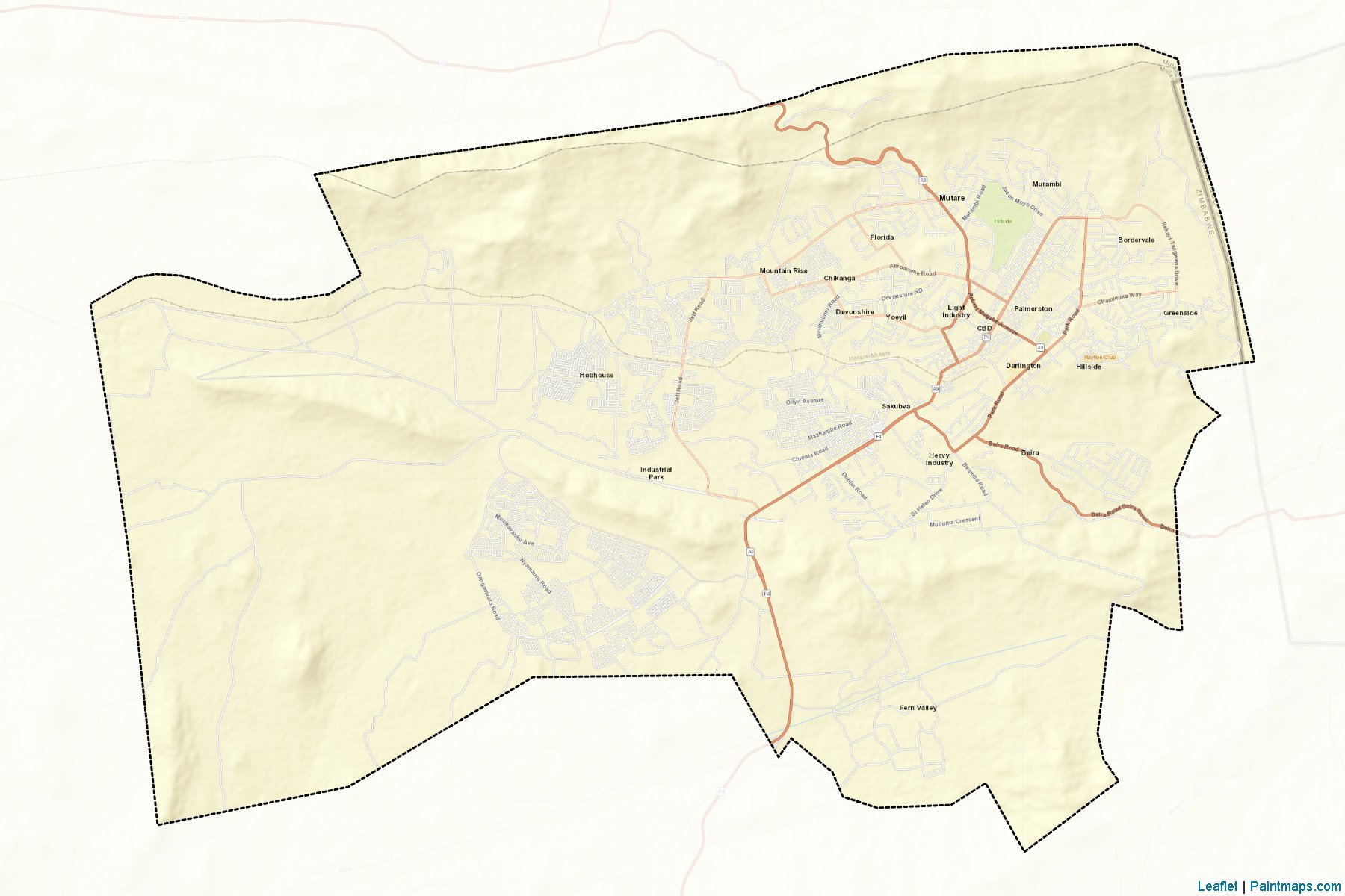 Muestras de recorte de mapas Mutare Urban (Manicaland)-2