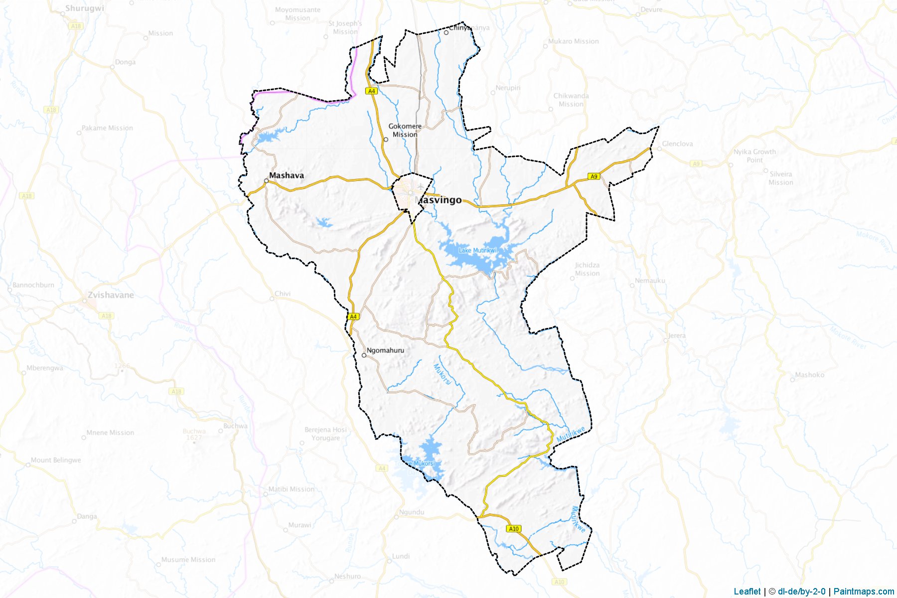 Muestras de recorte de mapas Masvingo (Masvingo)-1