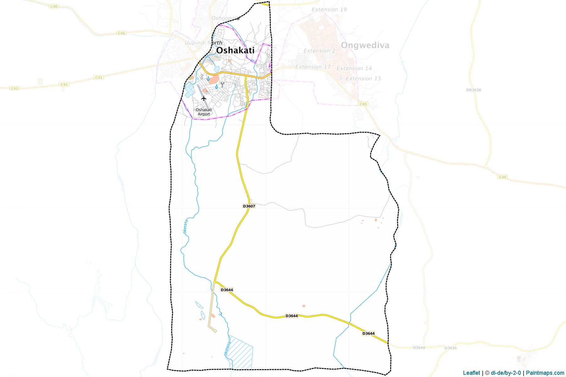 Muestras de recorte de mapas Oshakati East (Oshana)-1