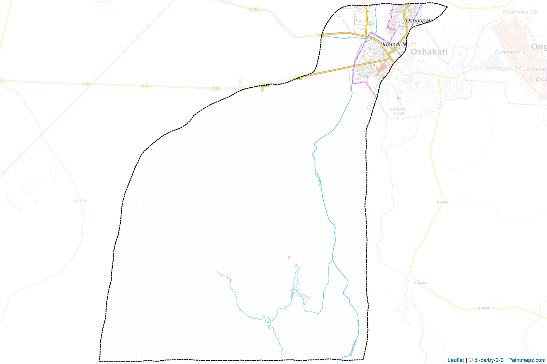 Muestras de recorte de mapas Oshakati West (Oshana)-1