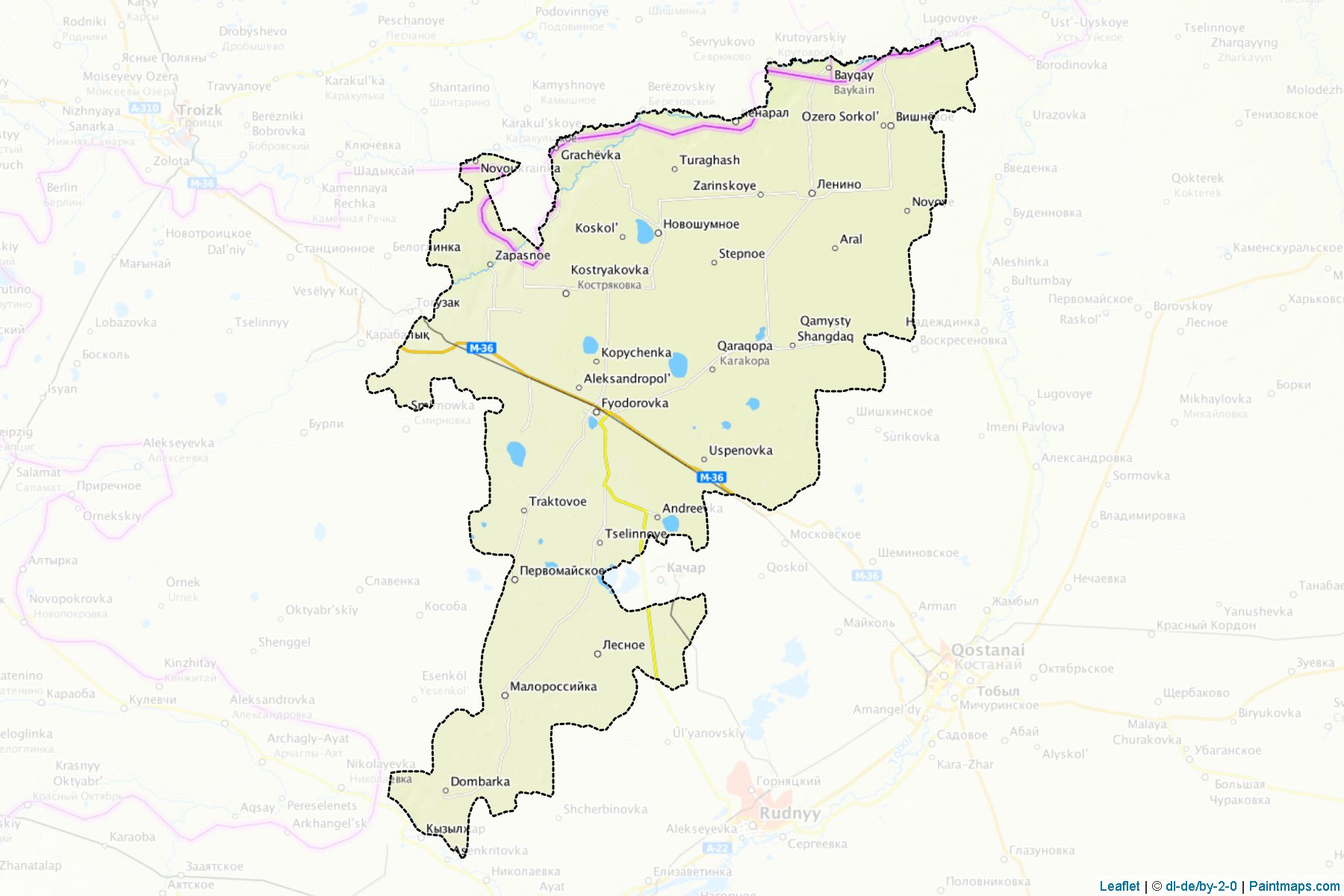 Muestras de recorte de mapas Fyodorovskiy (Qostanay)-1