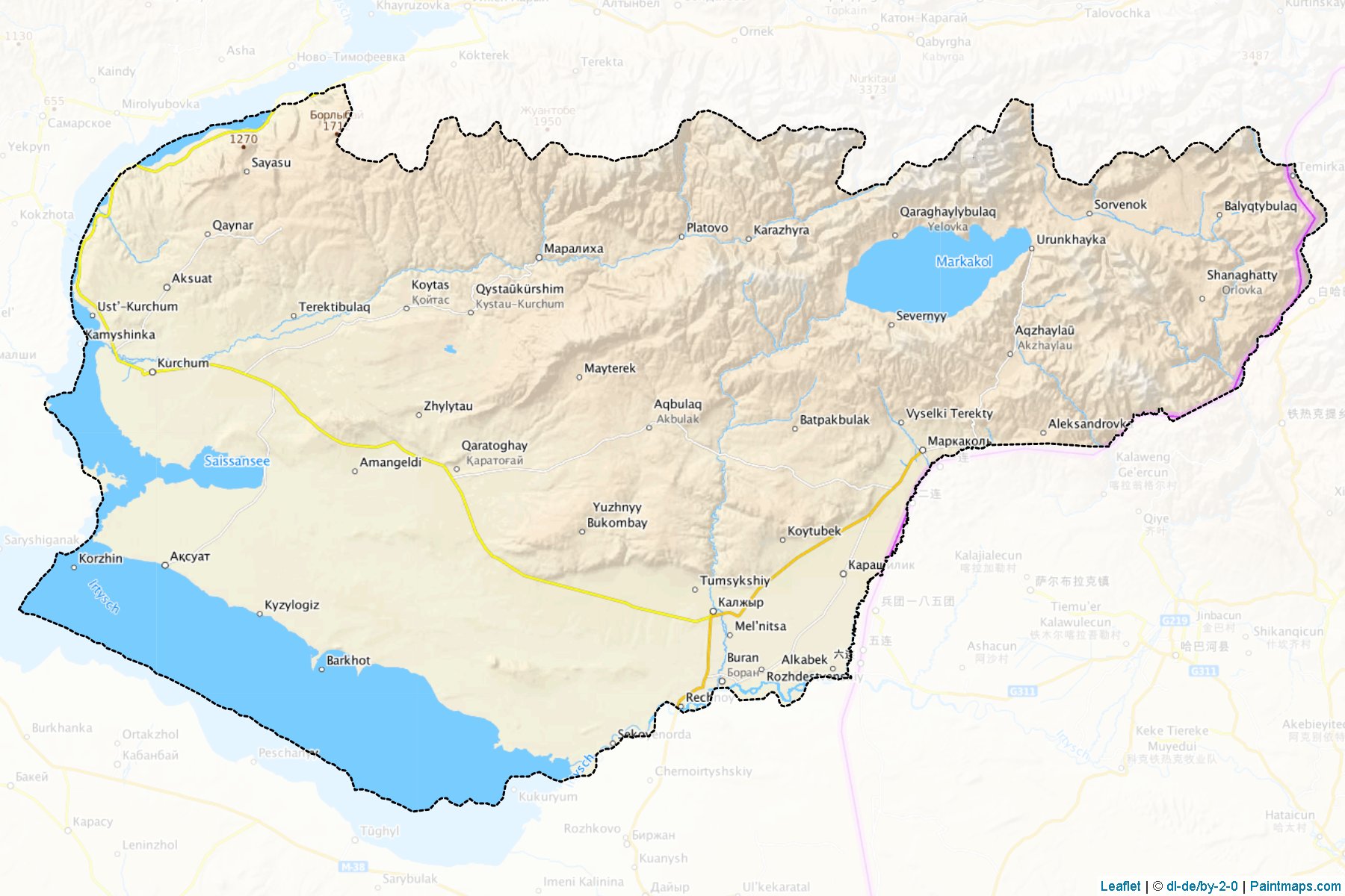 Muestras de recorte de mapas Kurchumskiy (East Kazakhstan)-1