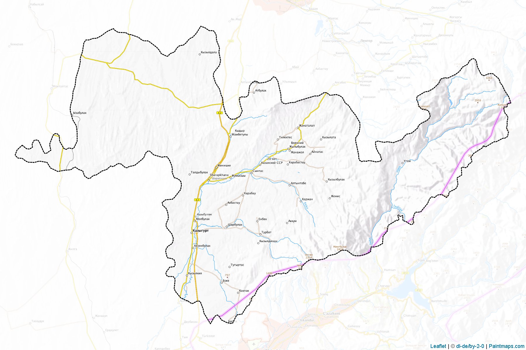 Muestras de recorte de mapas Kazygurtskiy (South Kazakhstan)-1