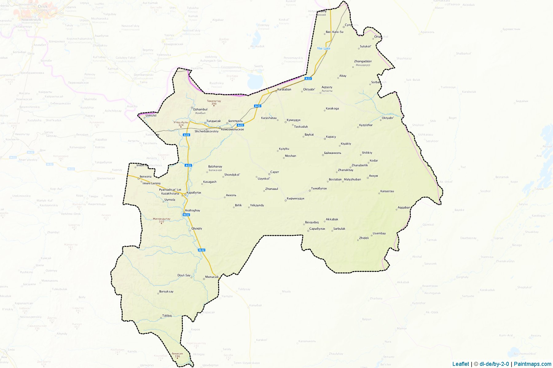 Muestras de recorte de mapas Aytekebiyskiy (Aqtöbe)-1