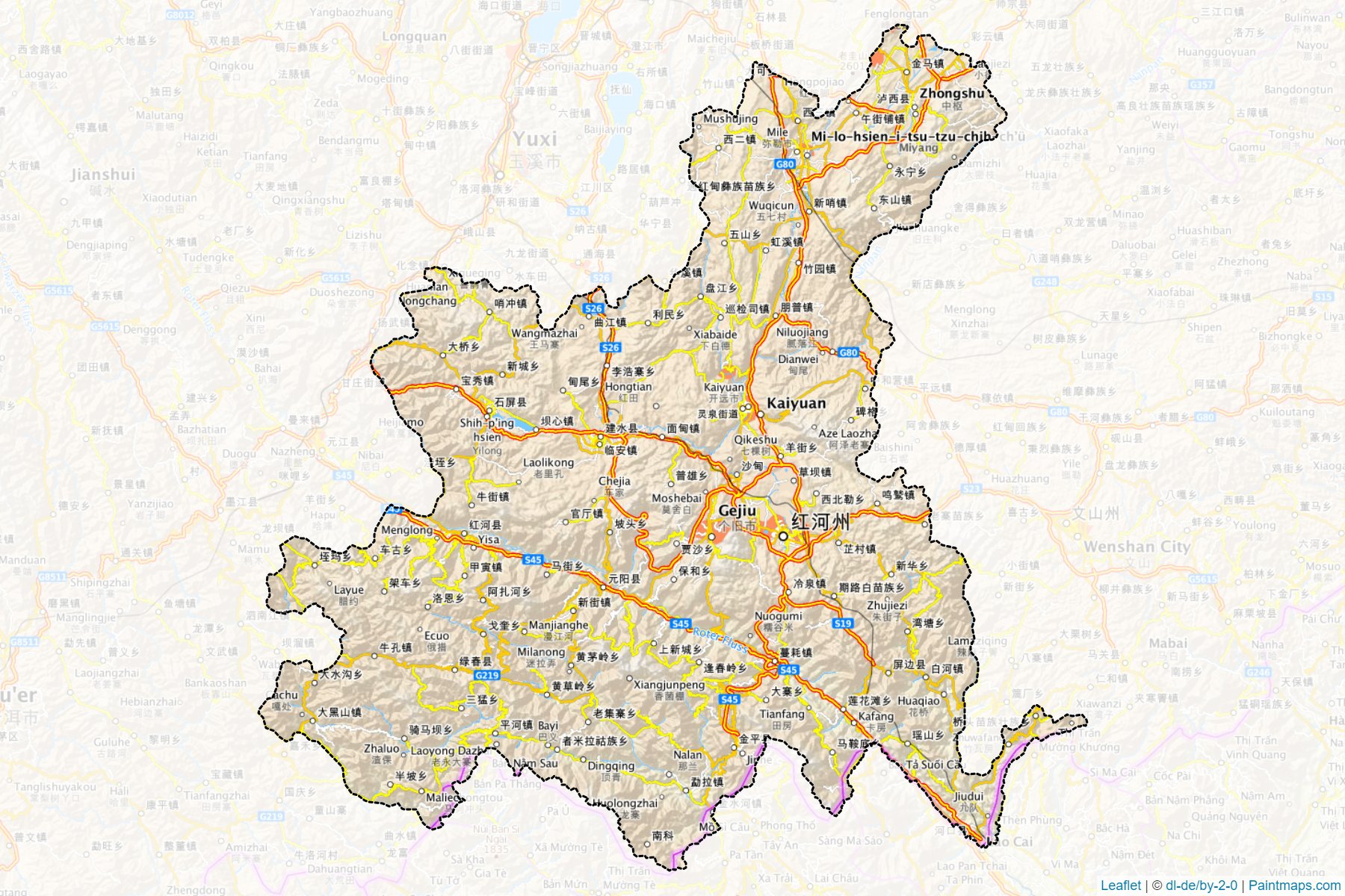 Muestras de recorte de mapas Honghe Hanizu (Yunnan)-1