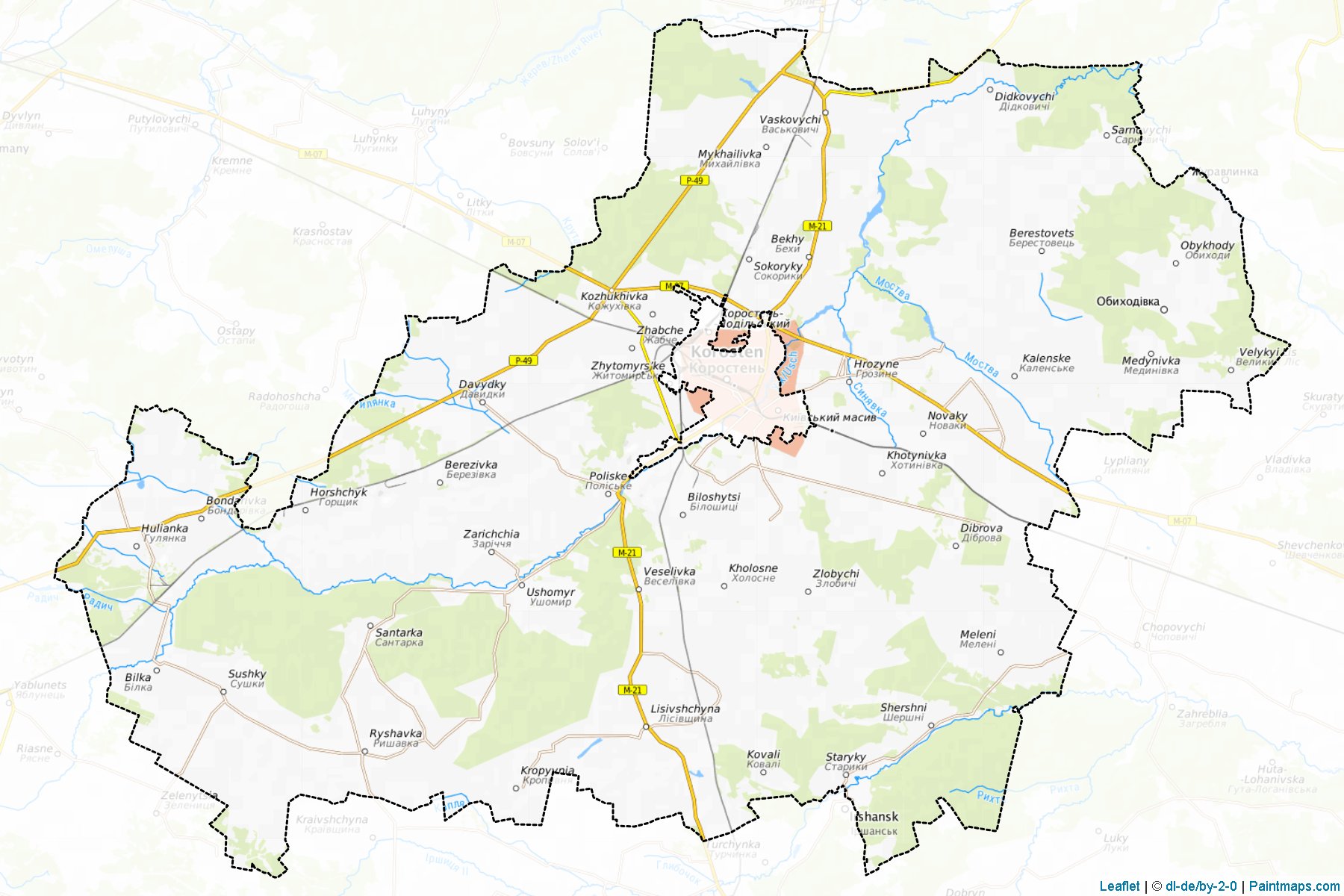 Muestras de recorte de mapas Korostenskyi (Zhytomyr)-1