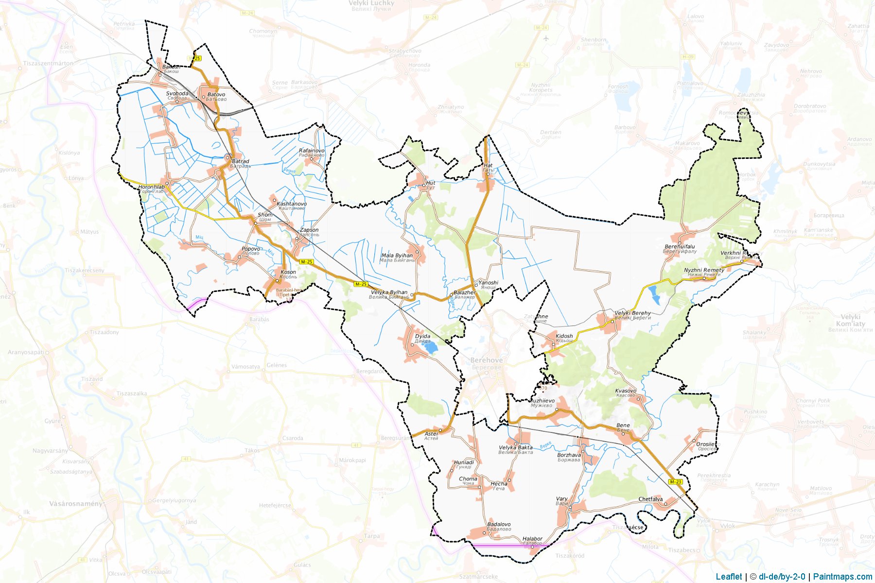 Muestras de recorte de mapas Berehivskyi (Zakarpattia)-1