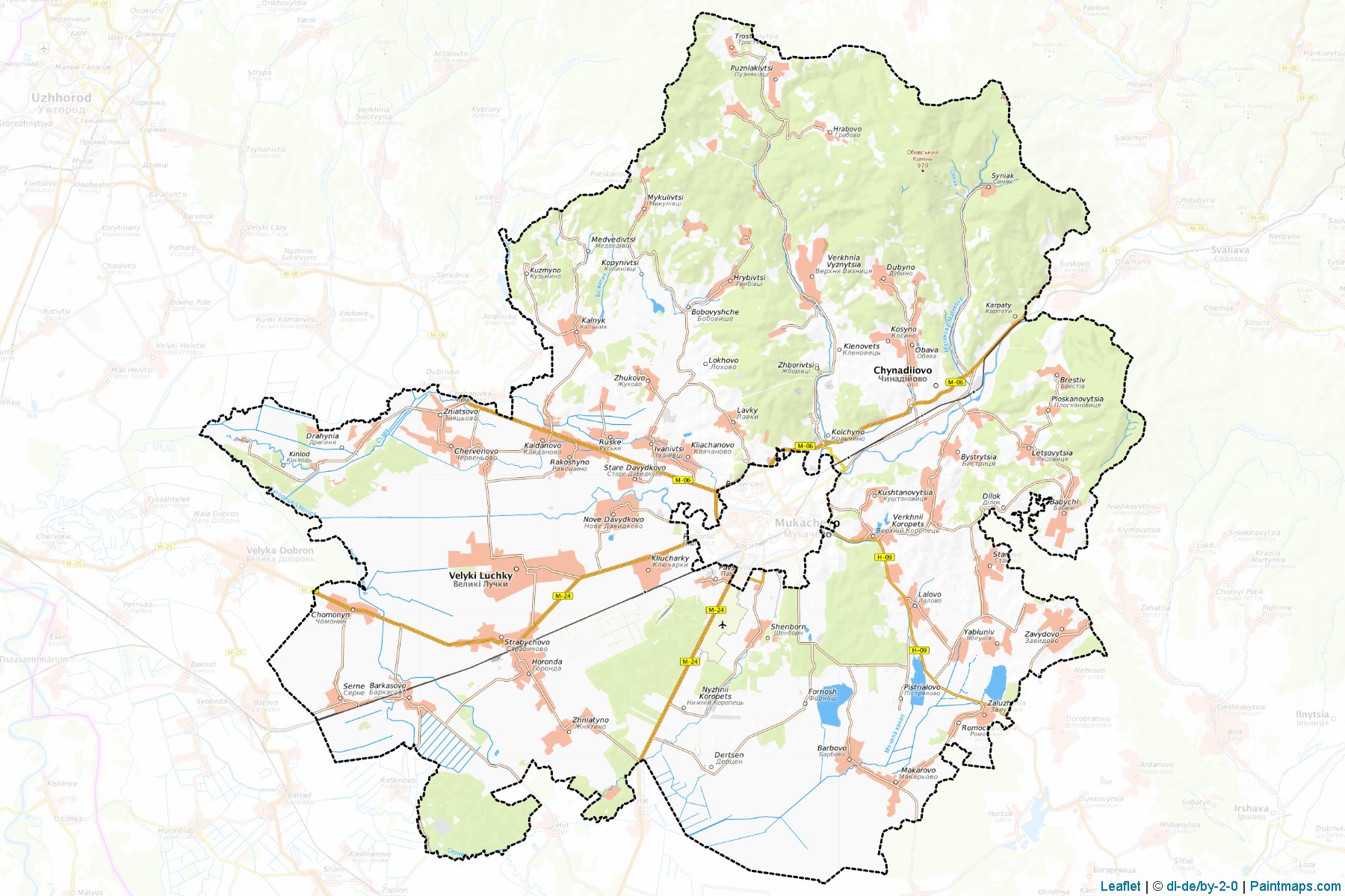 Muestras de recorte de mapas Mukachivskyi (Zakarpattia)-1