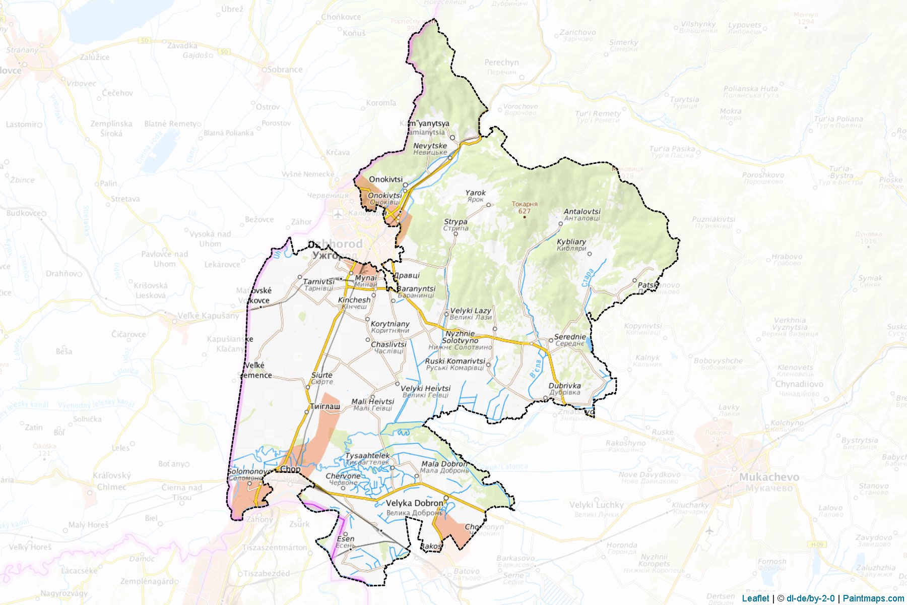 Muestras de recorte de mapas Uzhhorodskyi (Zakarpattia)-1