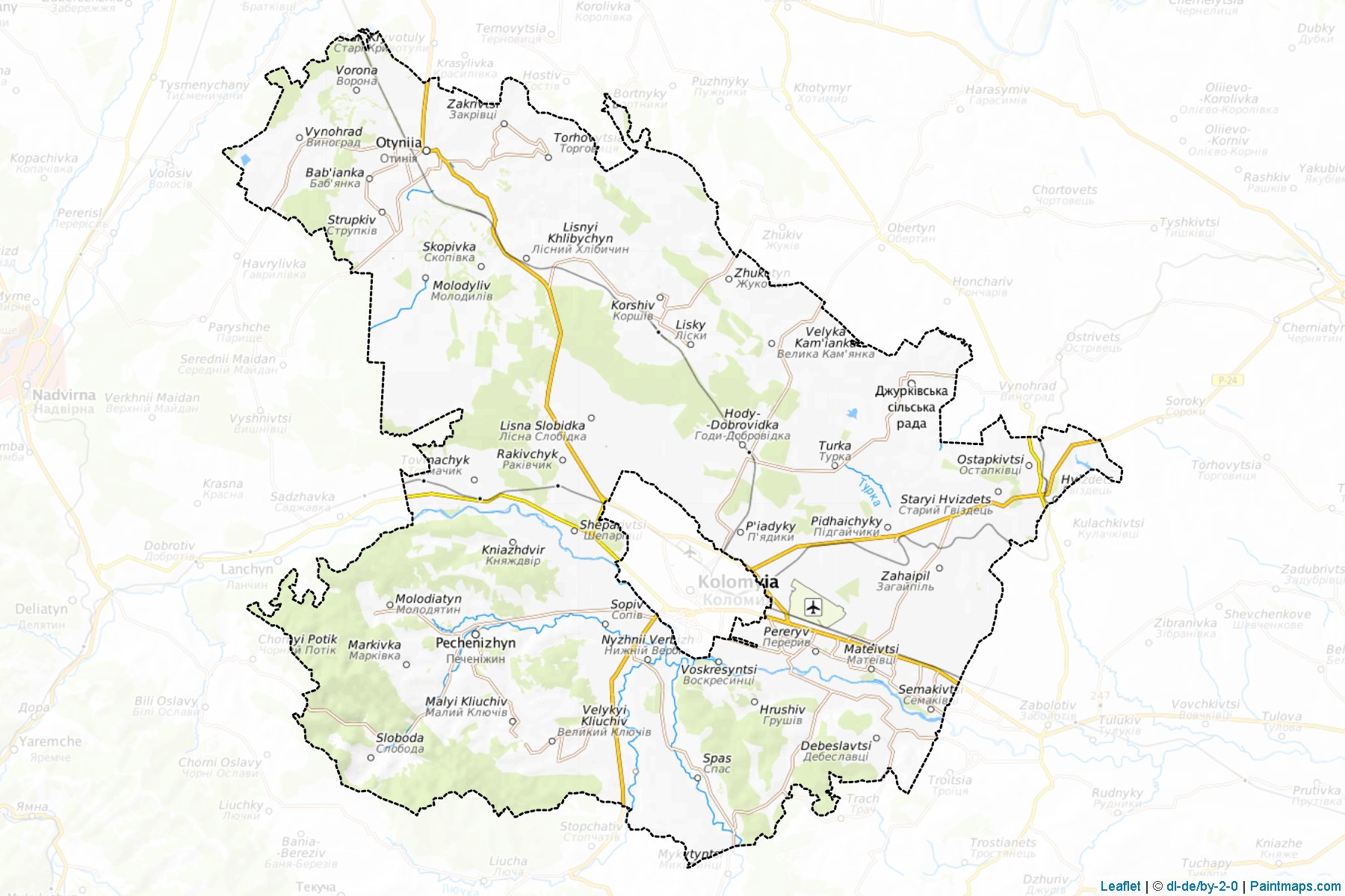 Muestras de recorte de mapas Kolomyiskyi (Ivano-Frankivs'k)-1