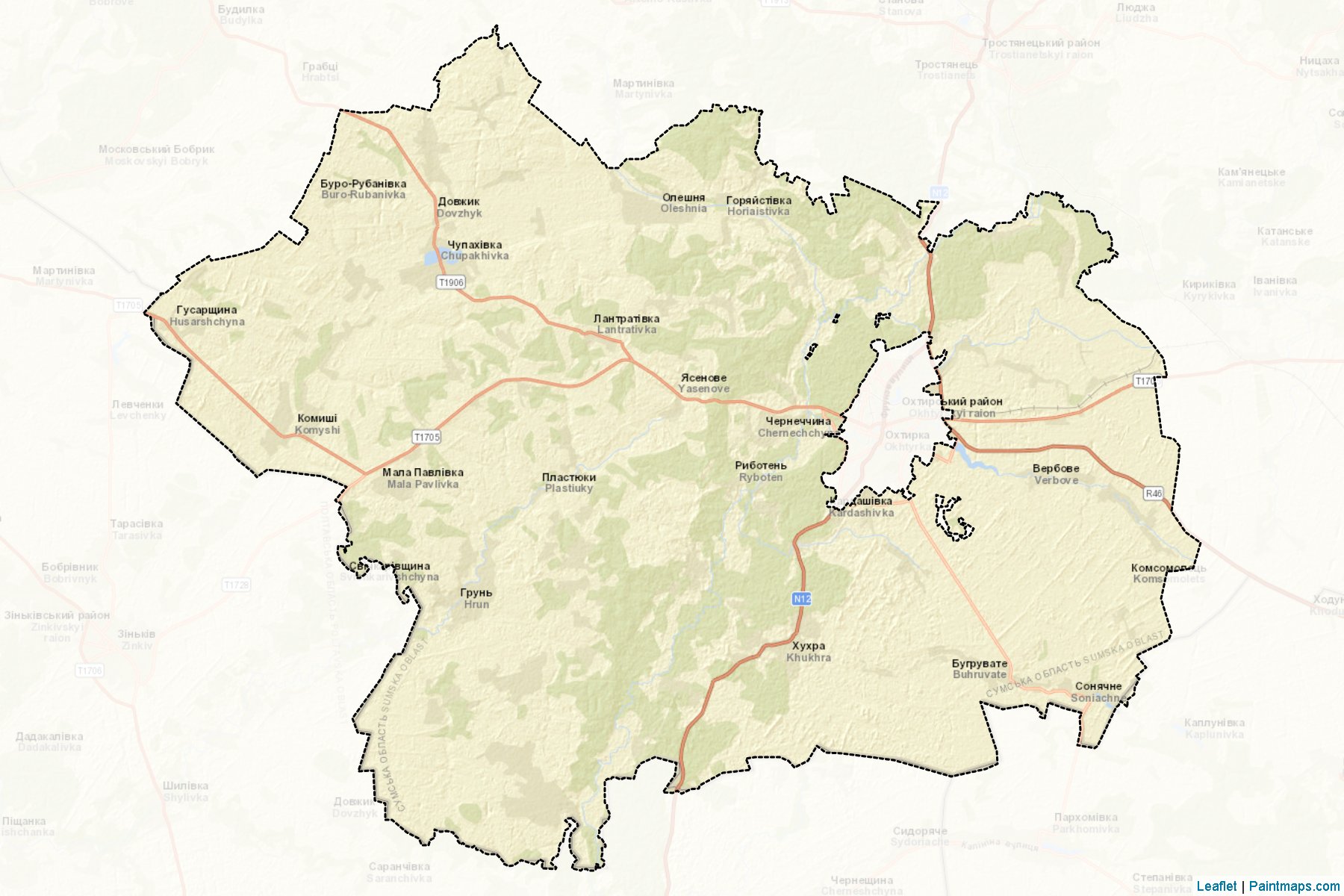 Muestras de recorte de mapas Okhtyrskyi (Sumy)-2