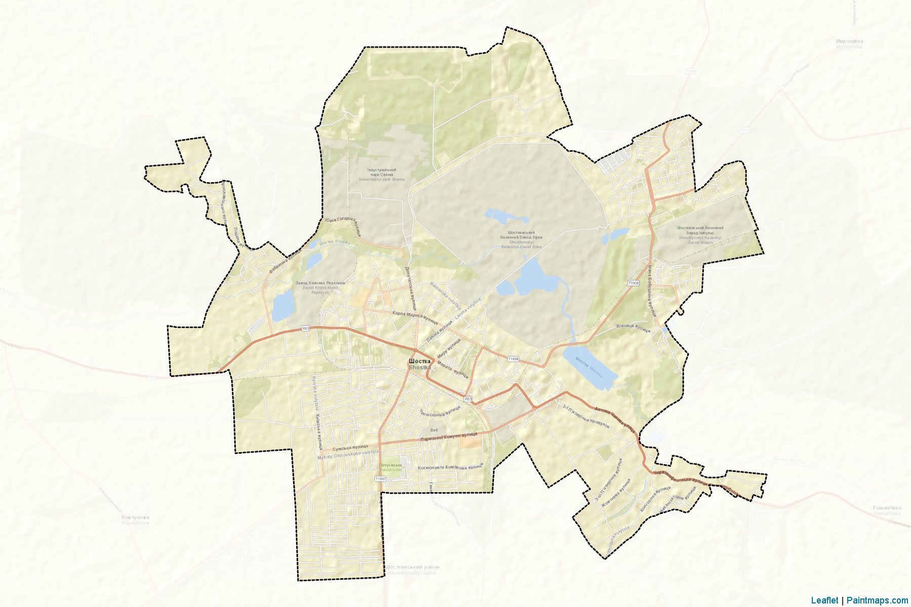 Muestras de recorte de mapas Shostkynska (Sumy)-2