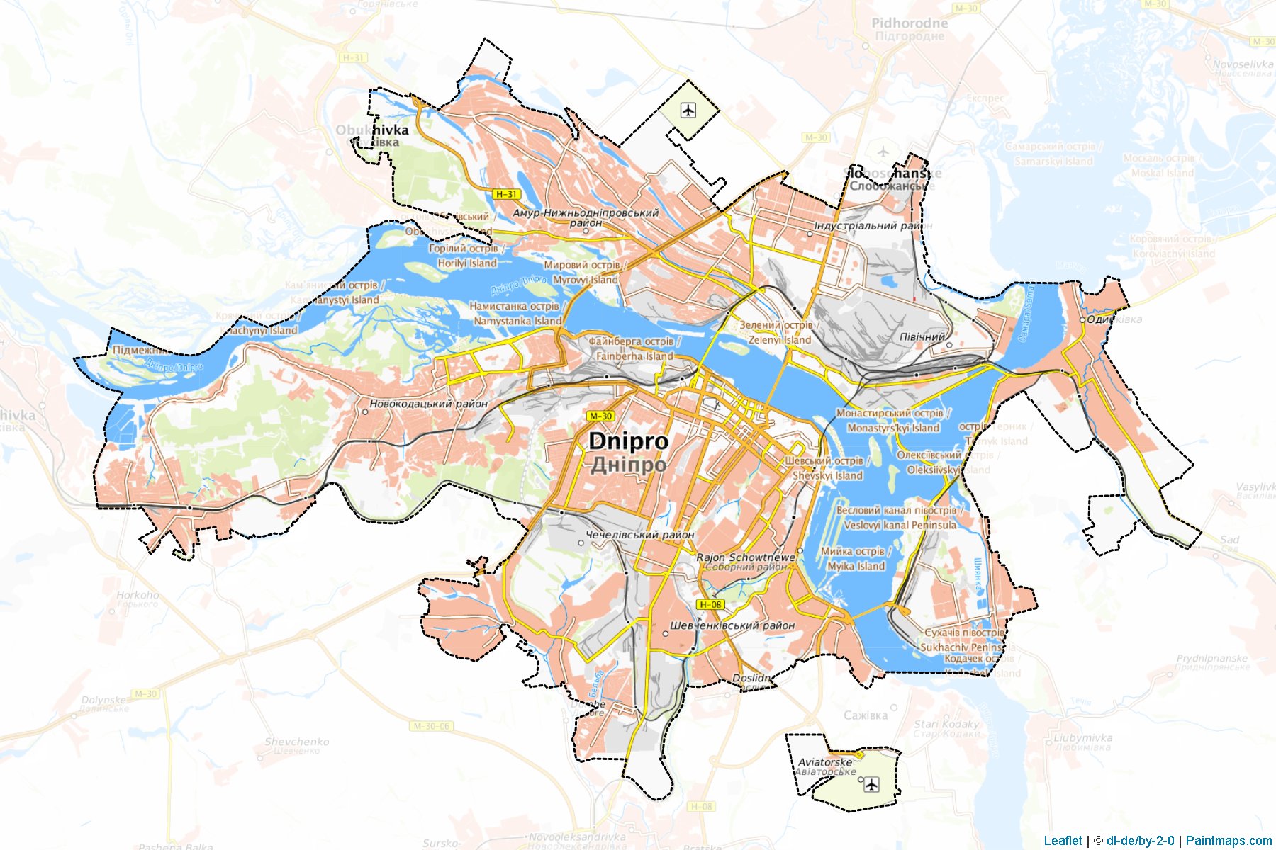 Muestras de recorte de mapas Dnipropetrovska (Dnipropetrovs'k)-1