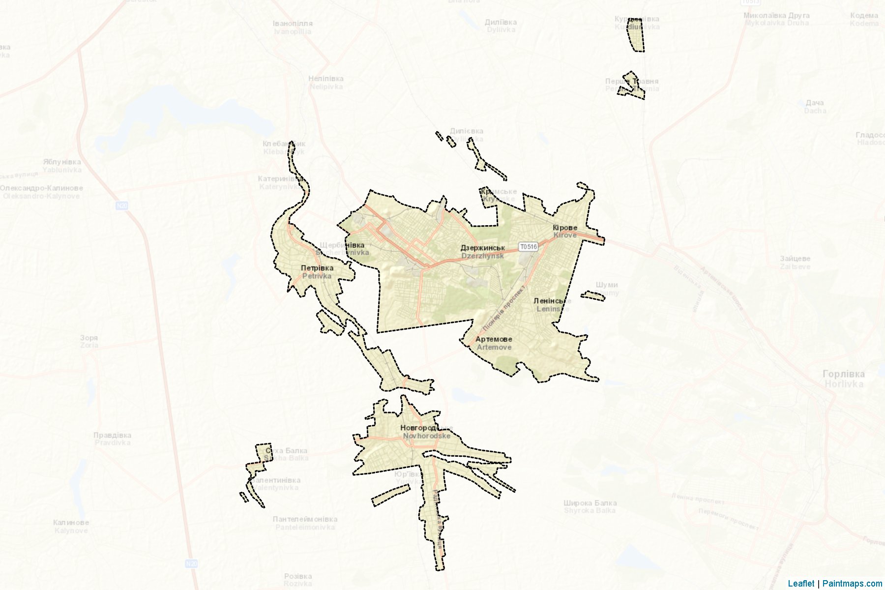 Muestras de recorte de mapas Dzerzhynska (Donetsk)-2