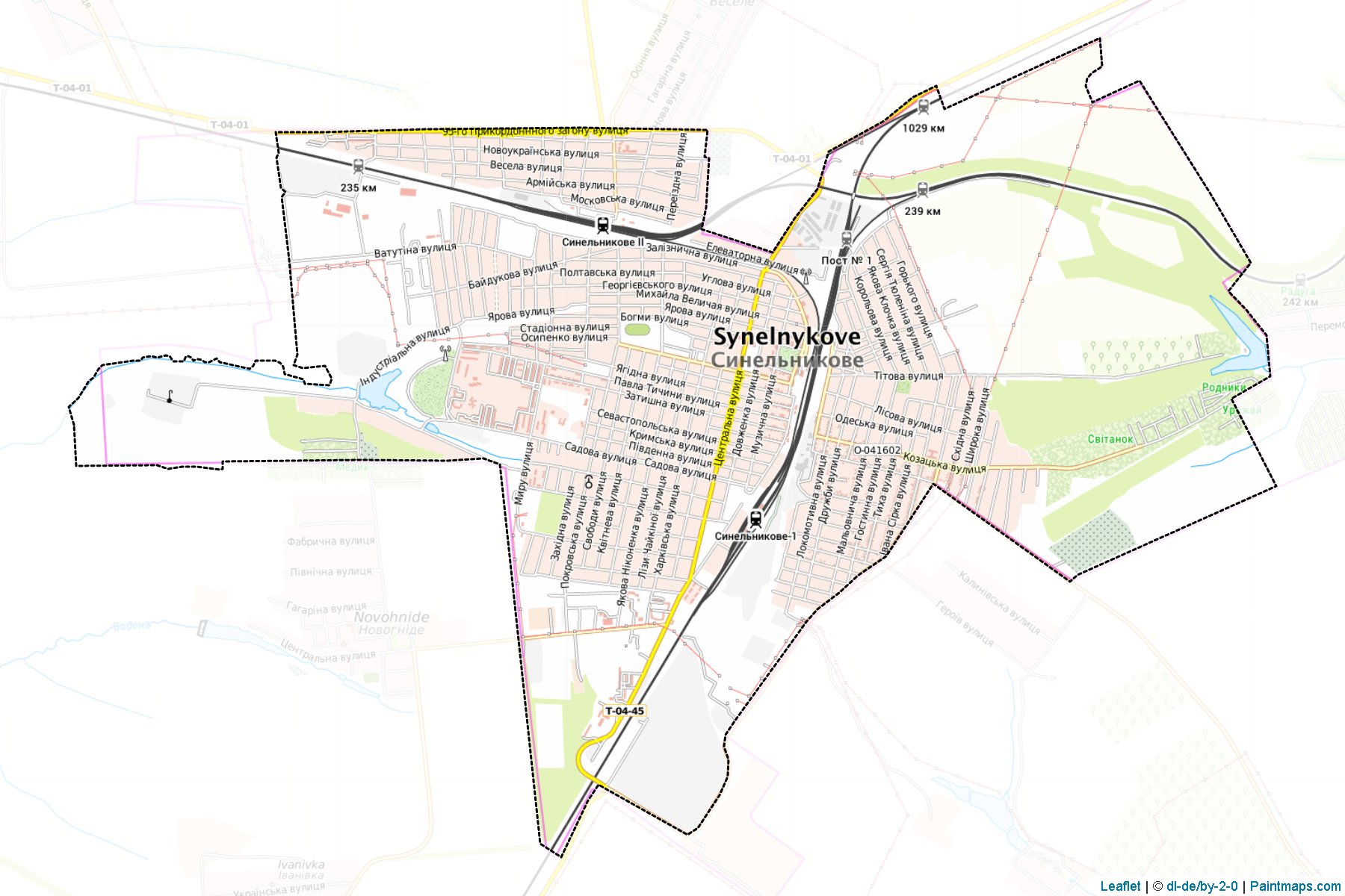 Muestras de recorte de mapas Synelnykivska (Dnipropetrovs'k)-1