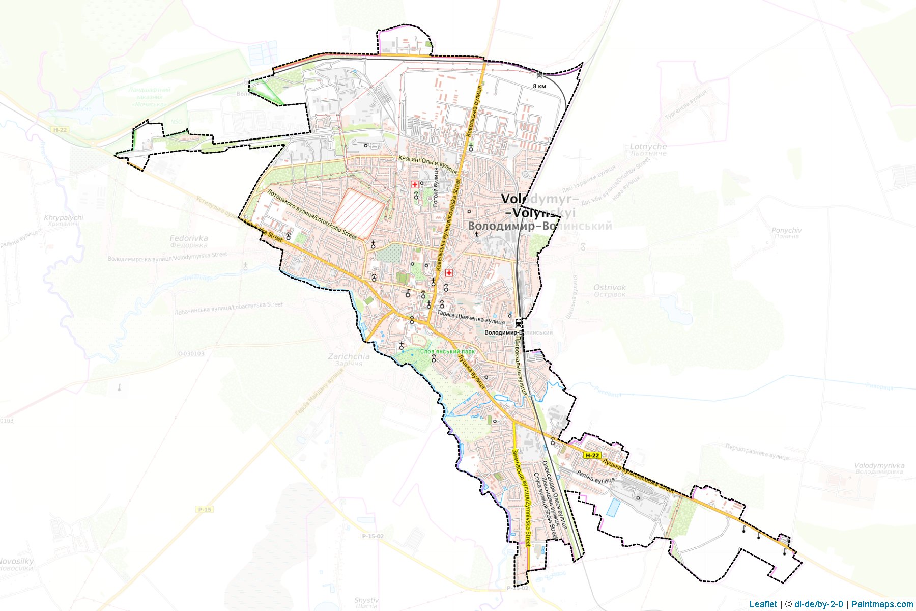 Muestras de recorte de mapas Volodymyr-Volynska (Volyn)-1