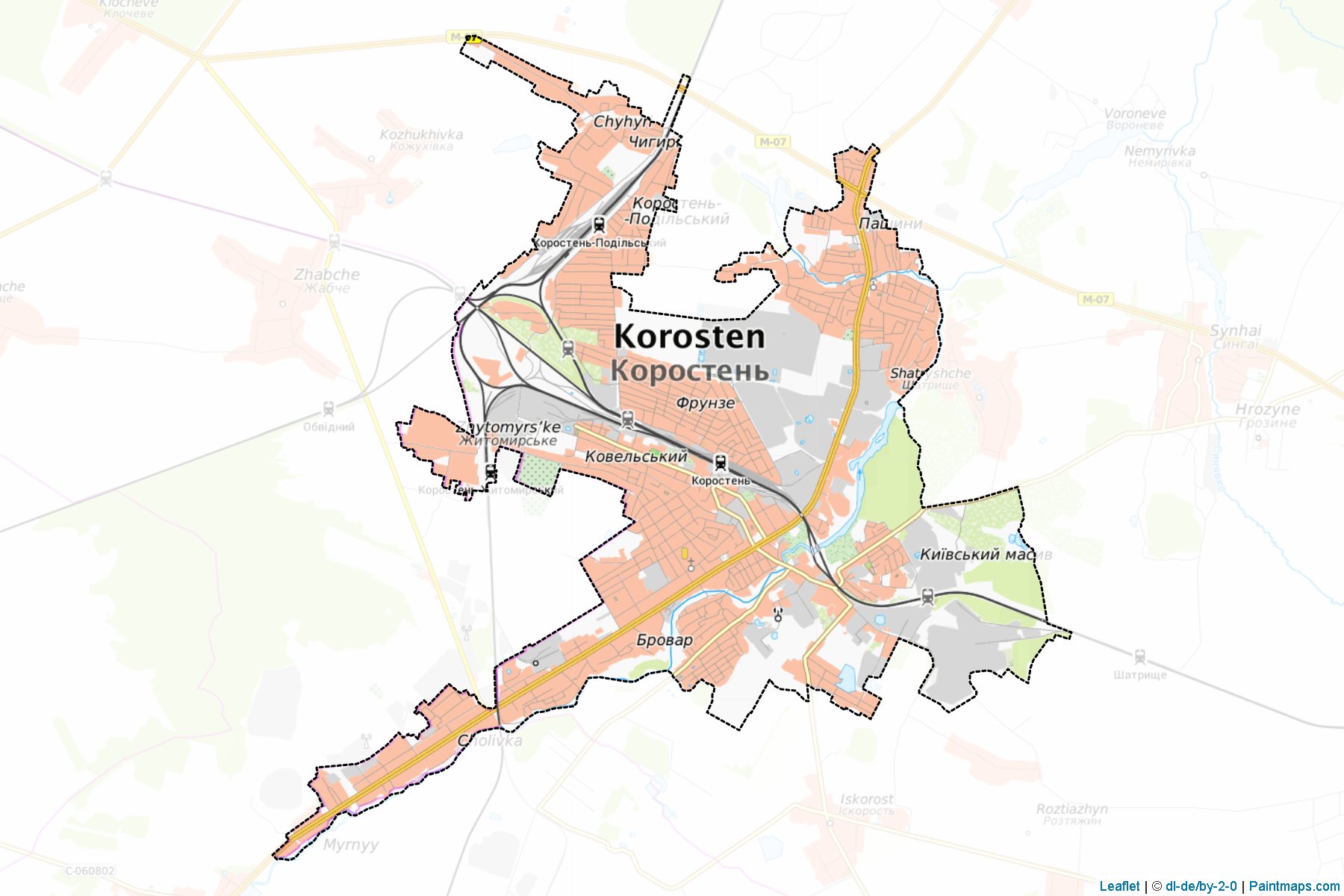 Muestras de recorte de mapas Korostenska (Zhytomyr)-1