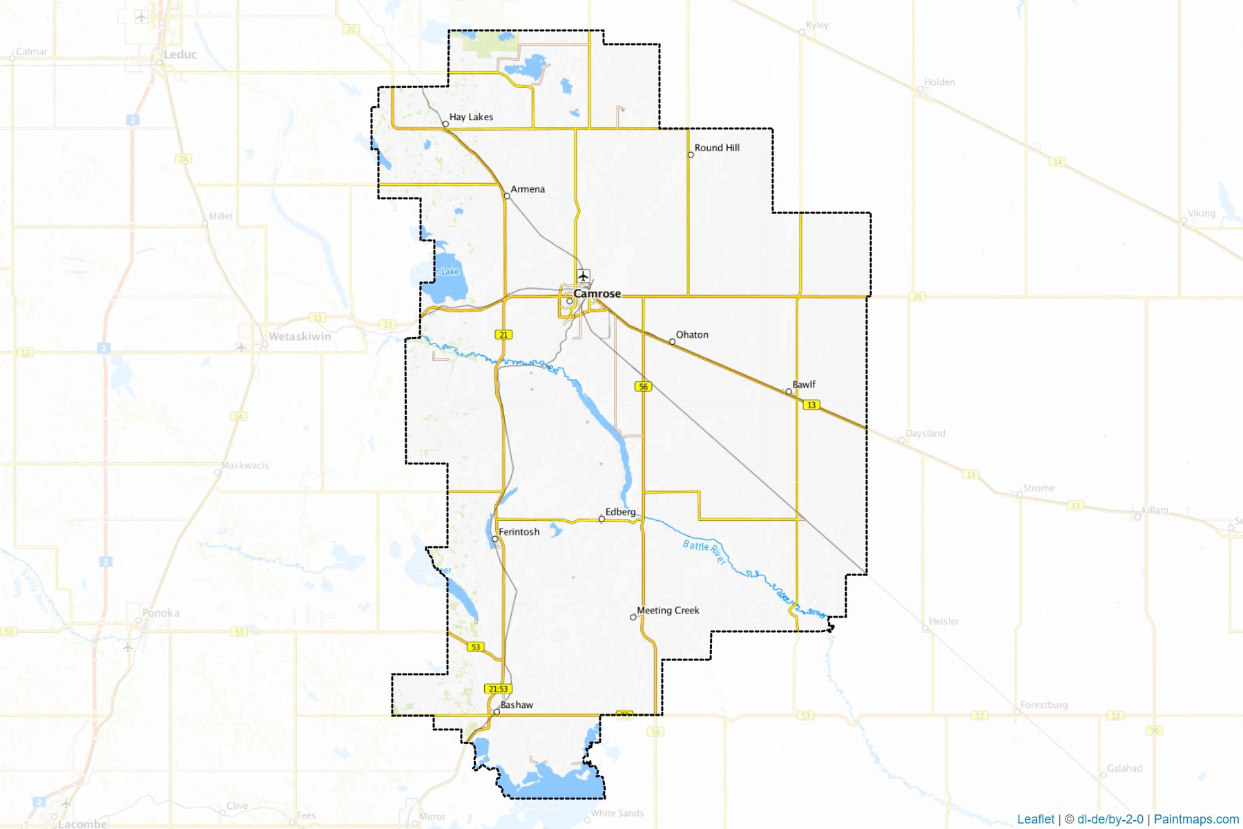 Muestras de recorte de mapas Camrose (Alberta)-1