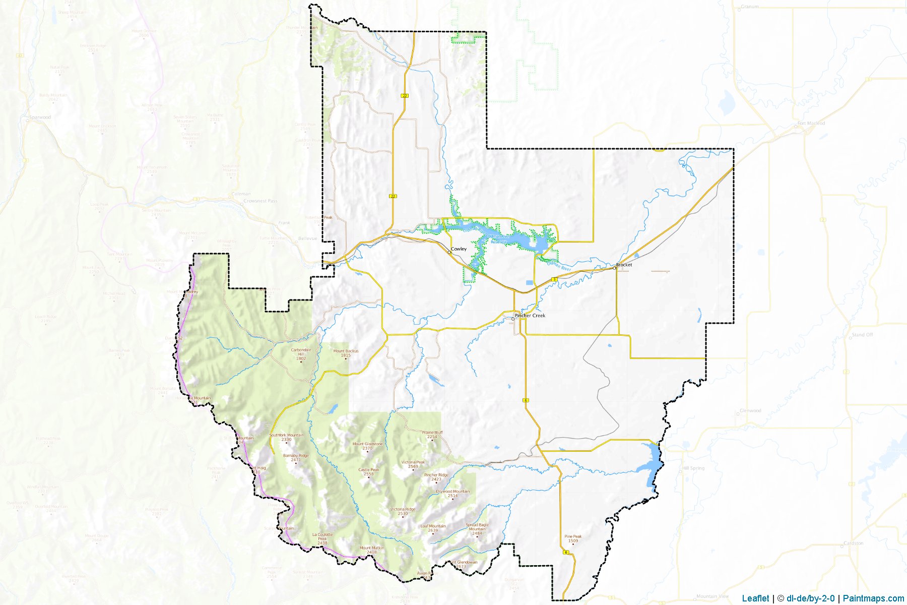 Muestras de recorte de mapas Pincher Creek No. 9 (Alberta)-1