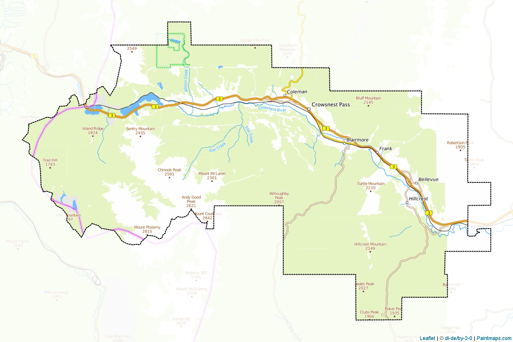 Muestras de recorte de mapas Crowsnest Pass (Alberta)-1