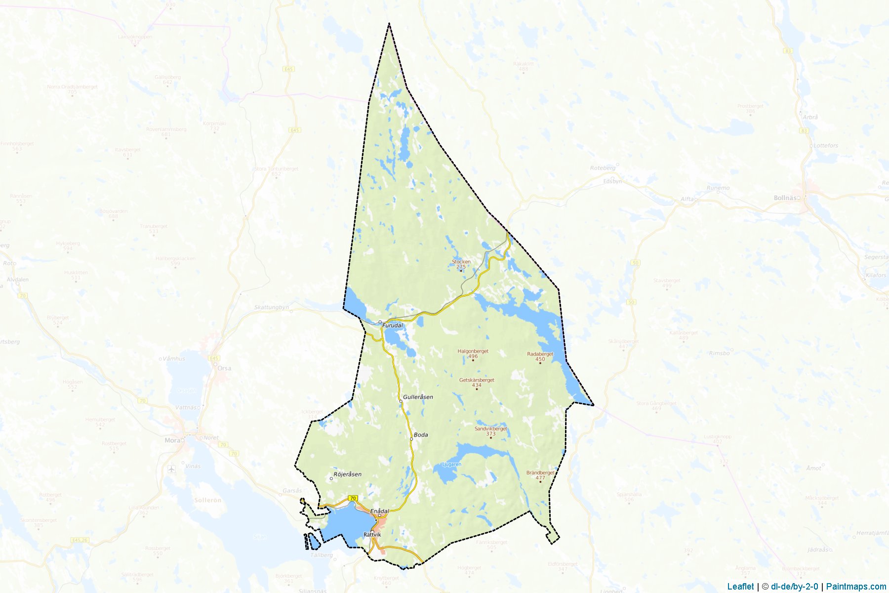 Muestras de recorte de mapas Rattvik (Dalarna)-1