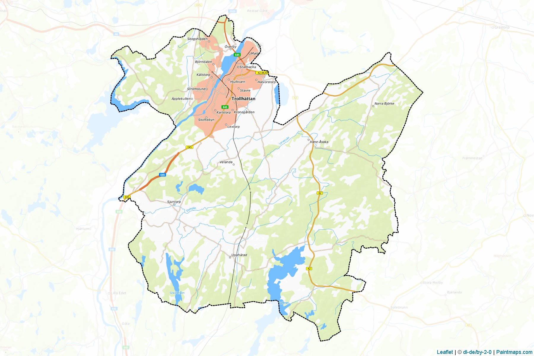 Muestras de recorte de mapas Trollhattan (Vastra Gotaland)-1