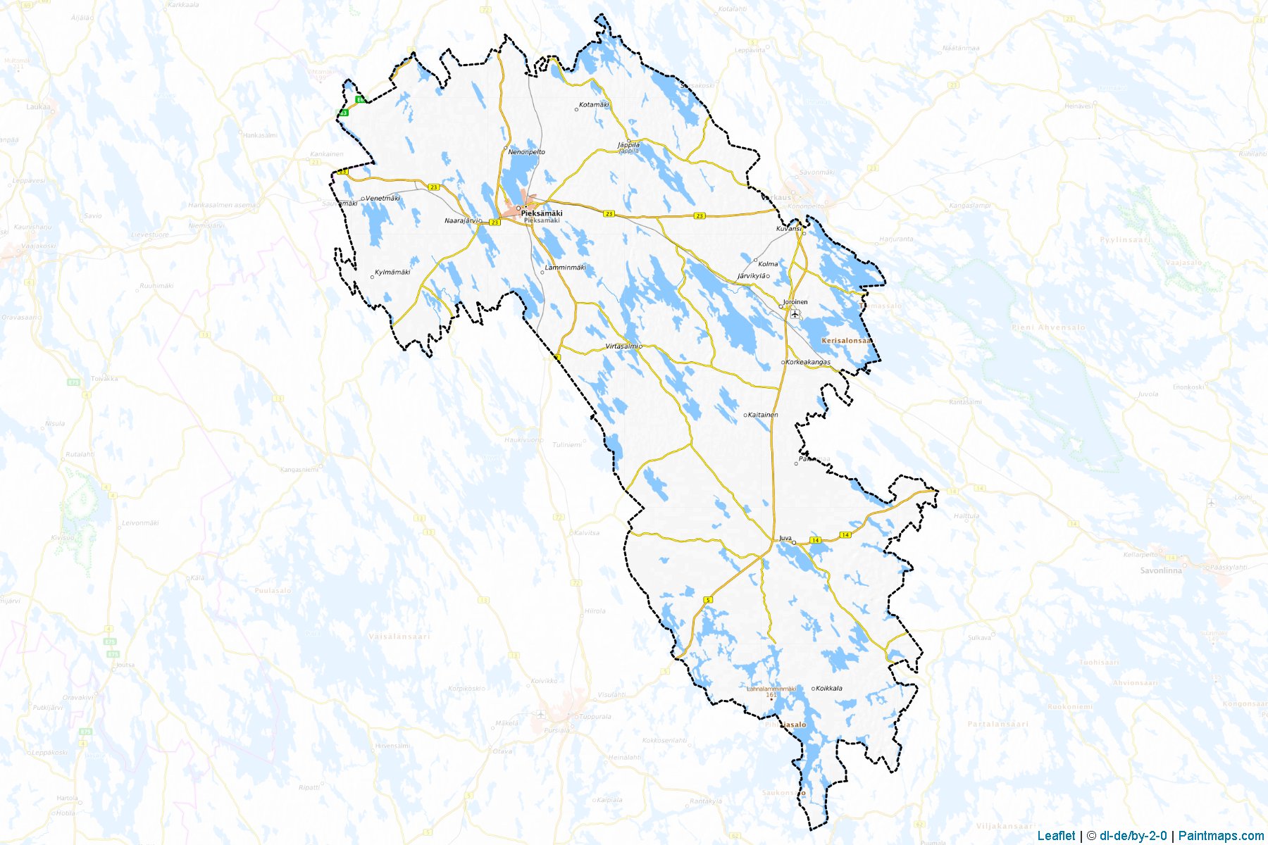 Muestras de recorte de mapas Pieksamaki (Southern Savonia)-1