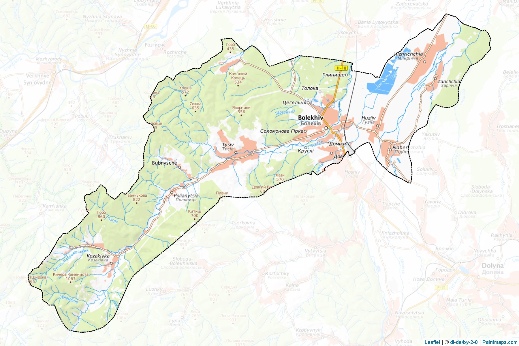 Muestras de recorte de mapas Bolekhivska (Ivano-Frankivs'k)-1