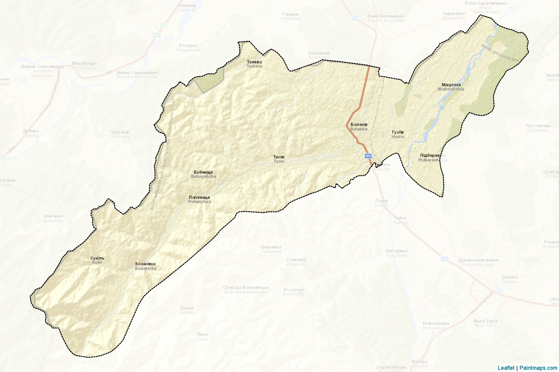 Muestras de recorte de mapas Bolekhivska (Ivano-Frankivs'k)-2