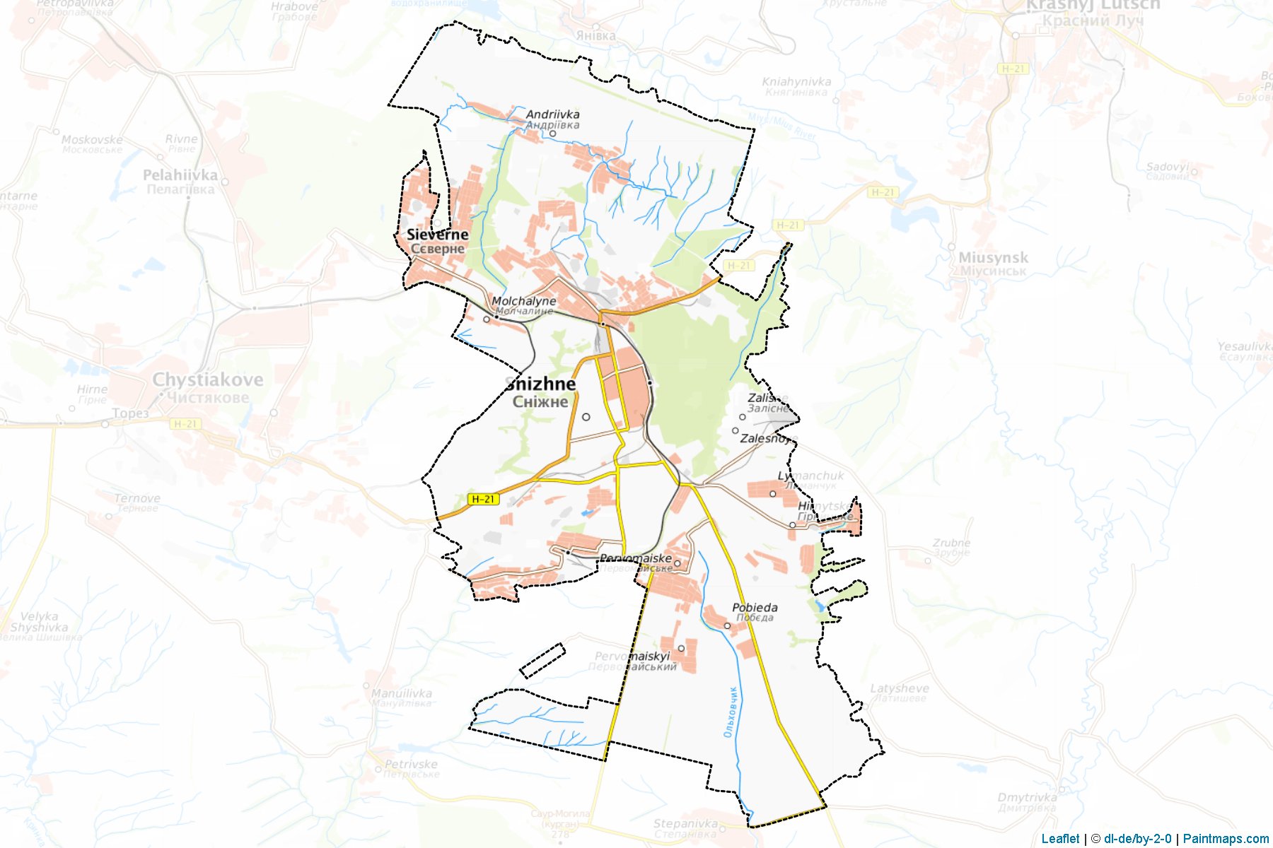 Muestras de recorte de mapas Snizhnianska (Donetsk)-1