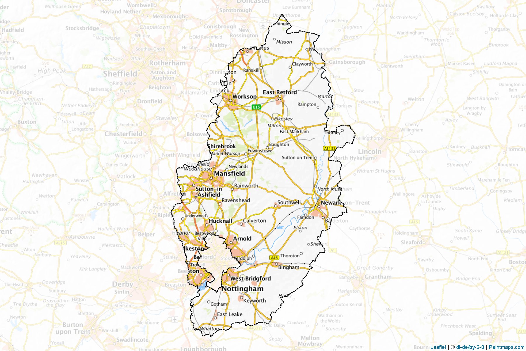 Muestras de recorte de mapas Nottinghamshire (Nottinghamshire)-1