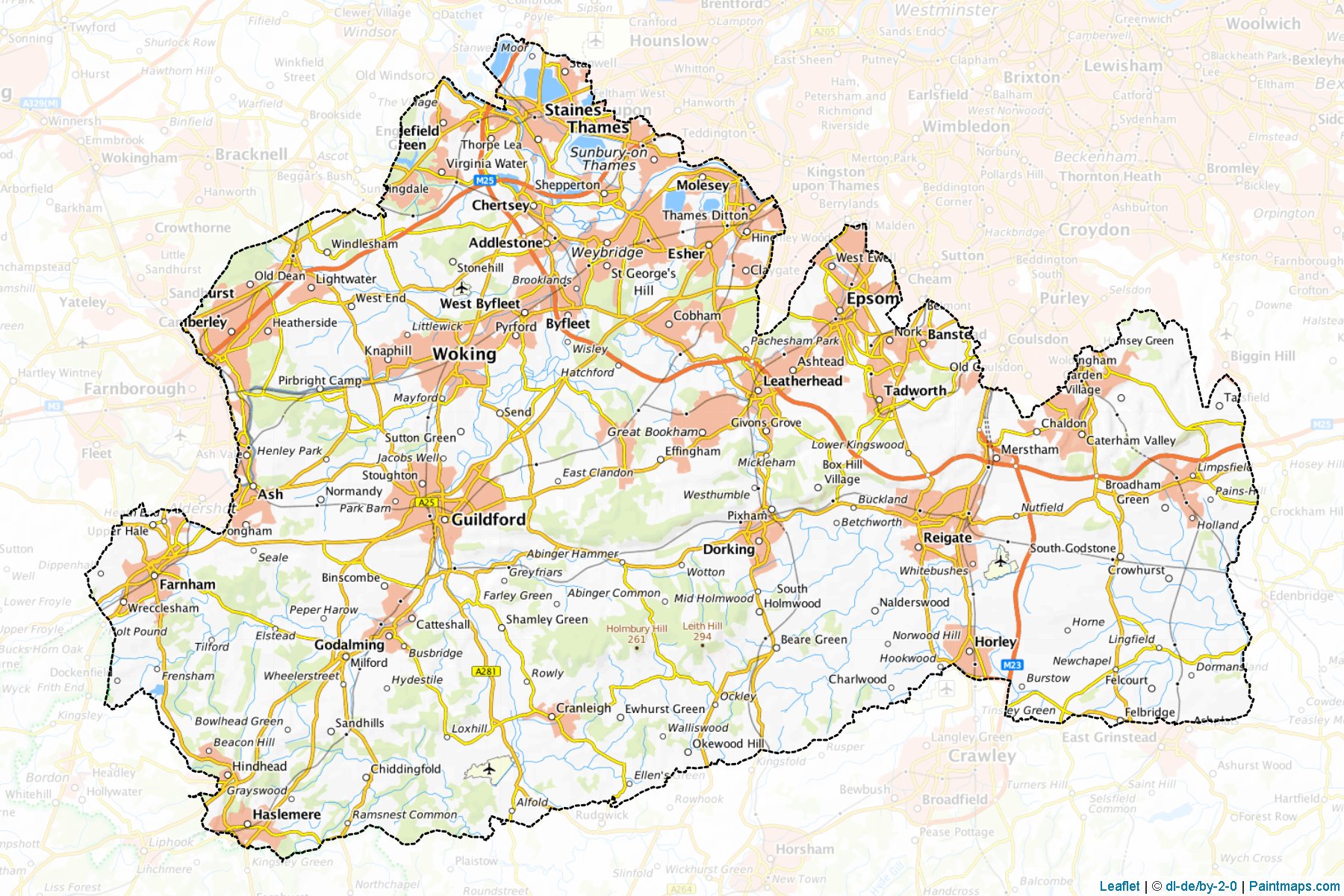 Muestras de recorte de mapas Surrey (Surrey)-1