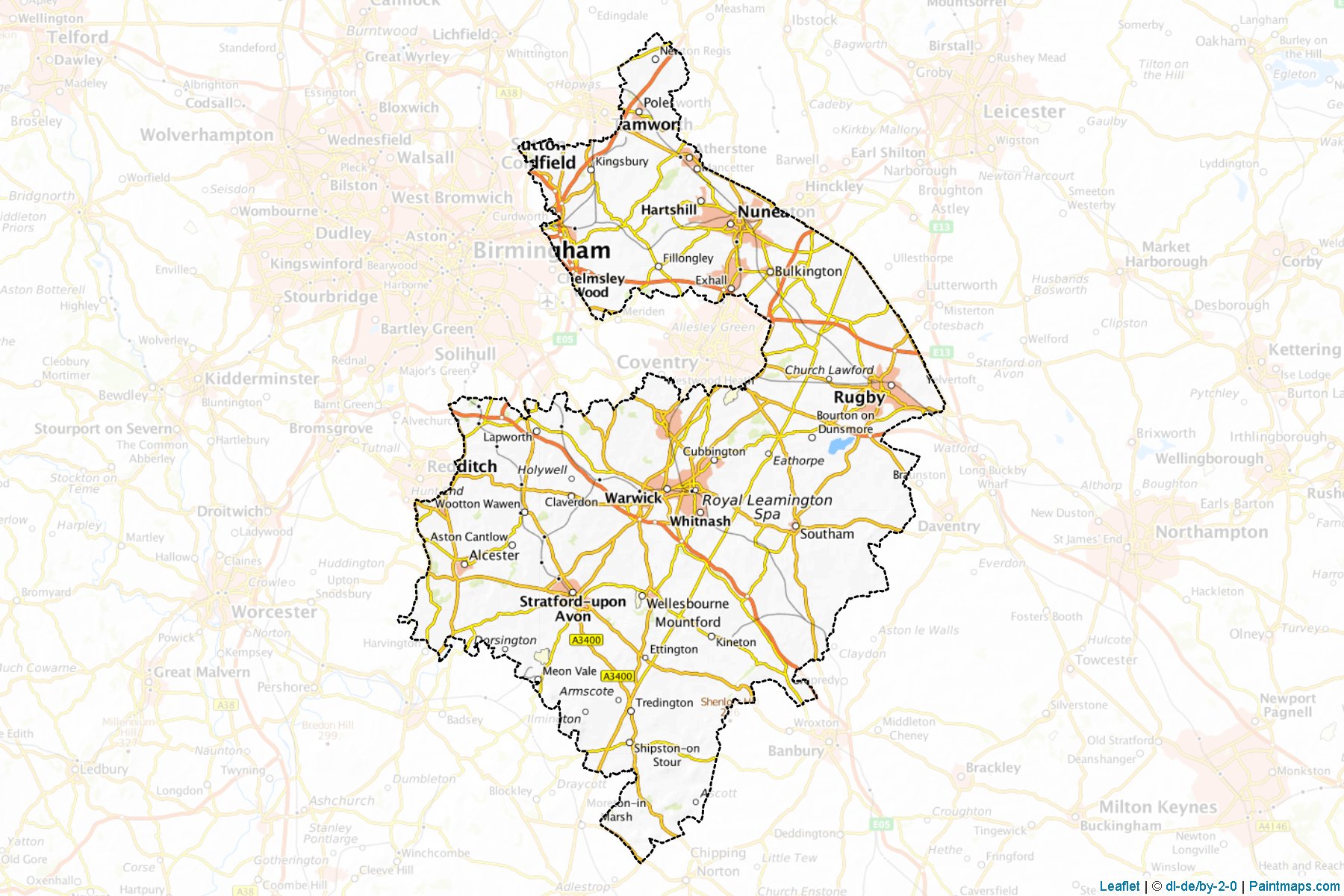 Muestras de recorte de mapas Warwickshire (Warwickshire)-1